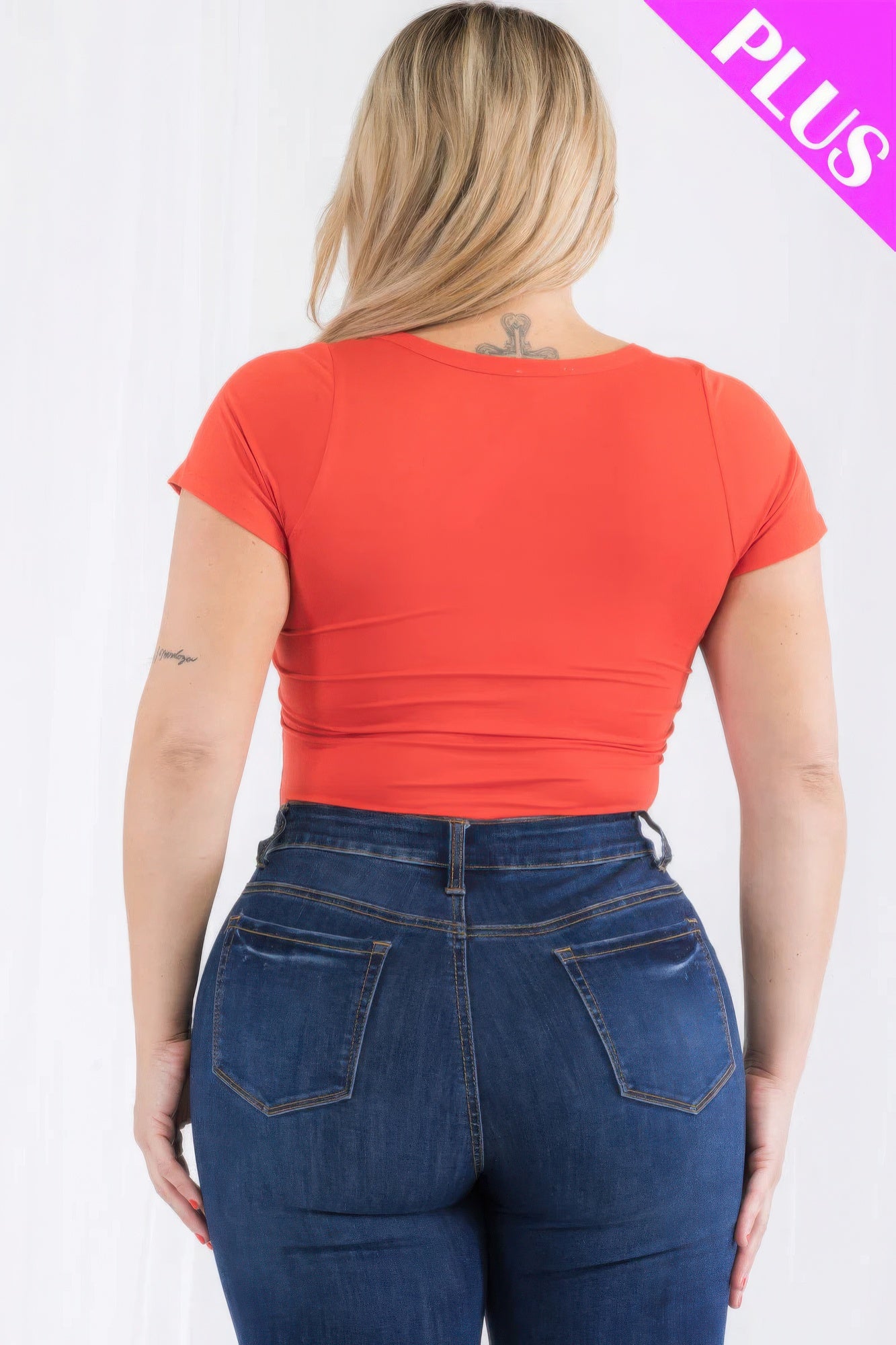 Plus Size Split Neck Short Sleeve Bodysuit