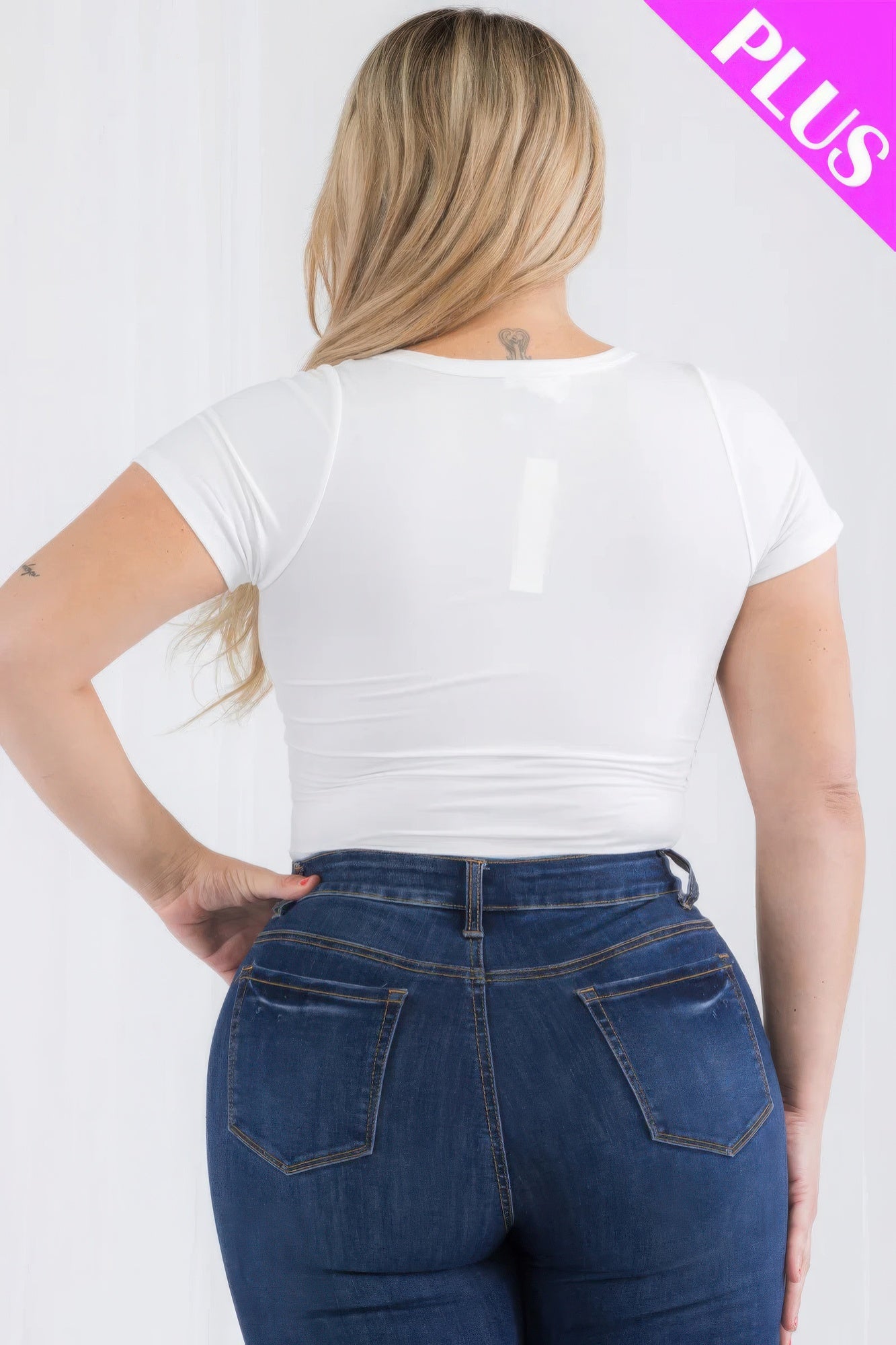 Plus Size Split Neck Short Sleeve Bodysuit