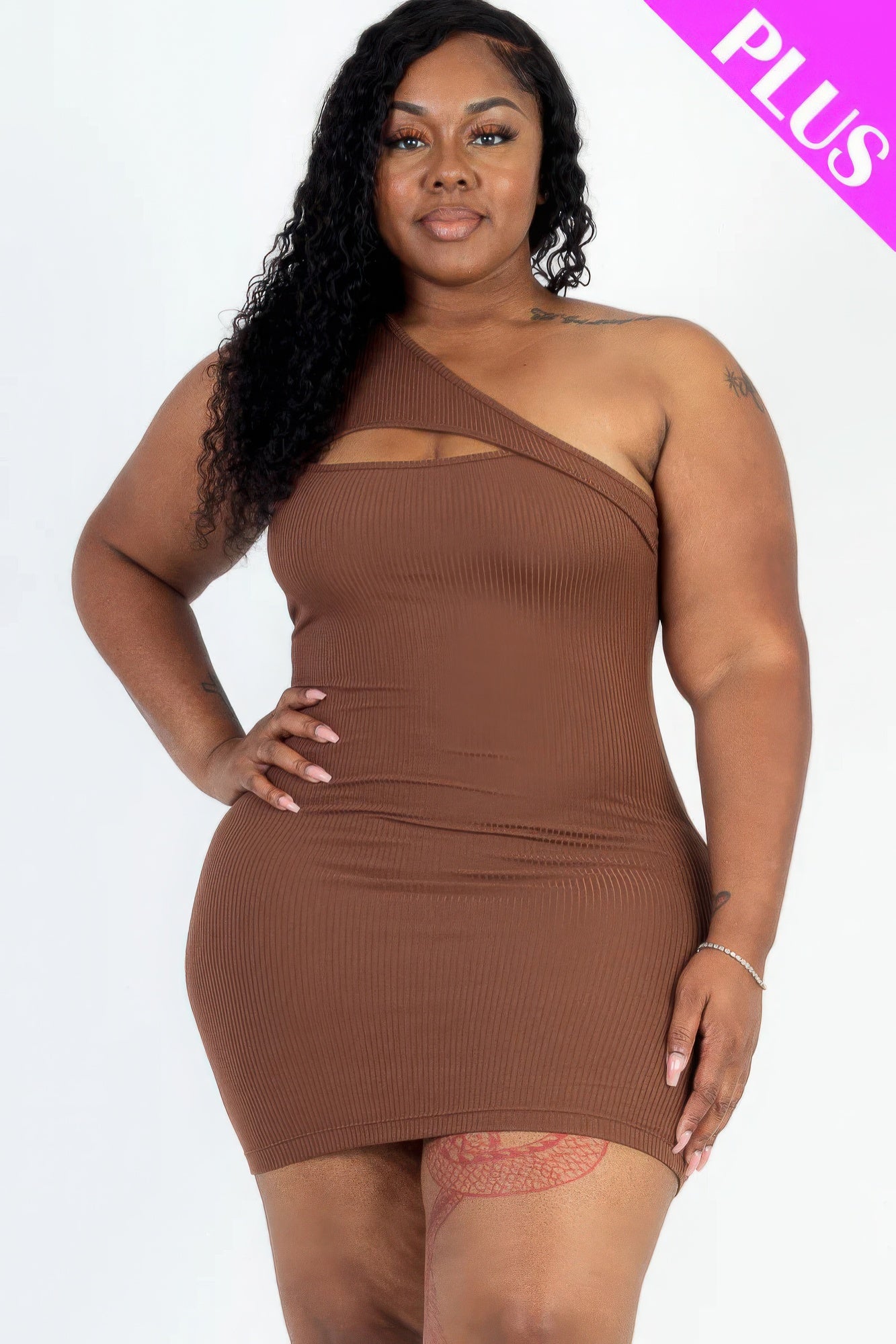 Plus Size One Shoulder Cutout Mini Bodycon Dress