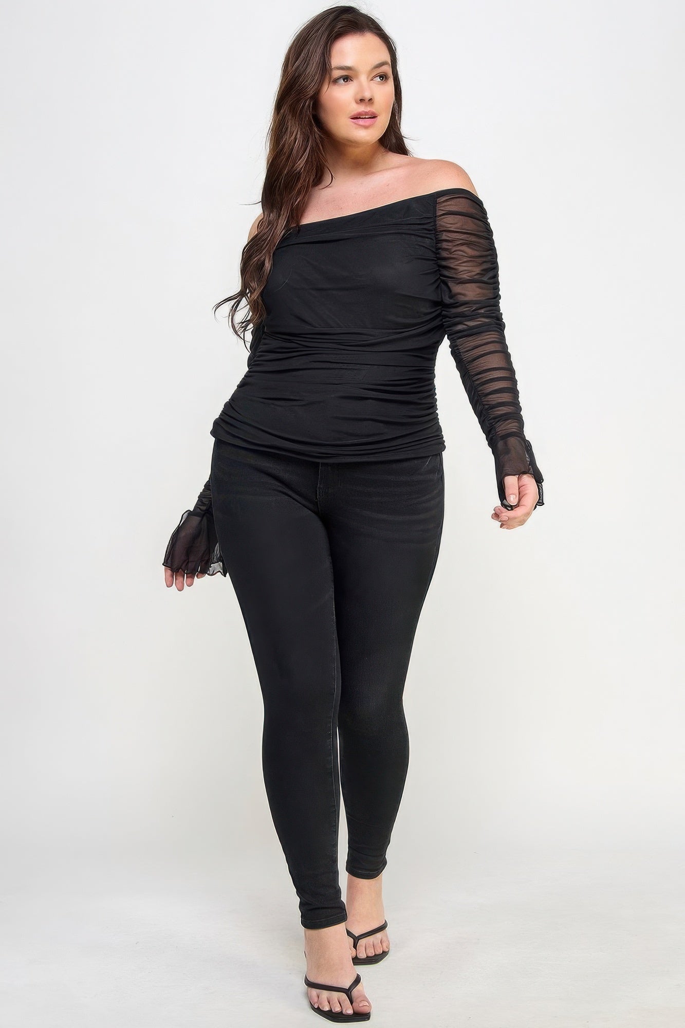 Plus Size Ruched Mesh Top