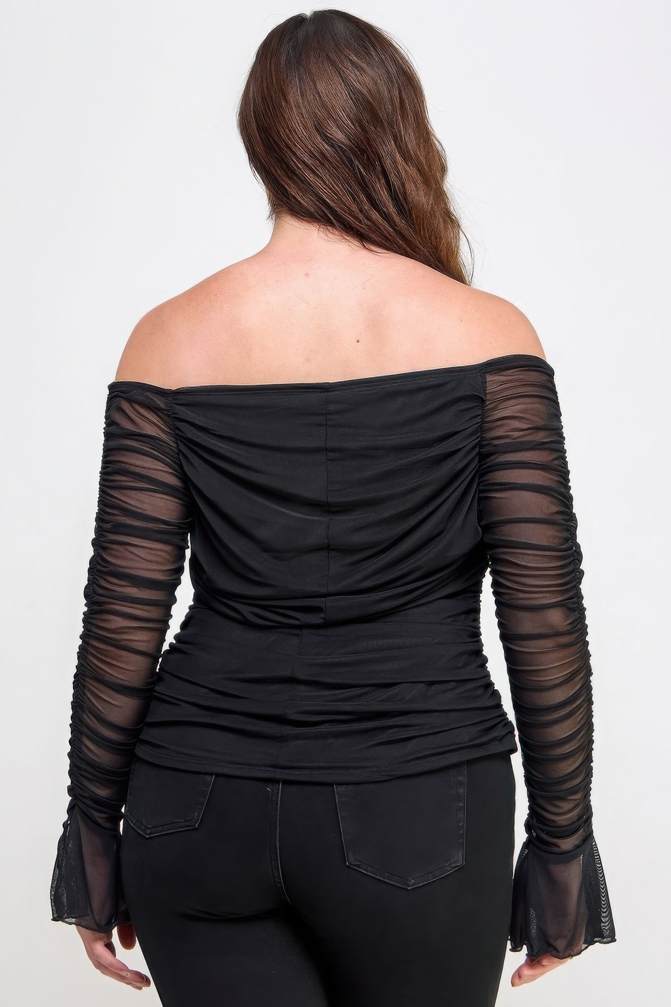 Plus Size Ruched Mesh Top