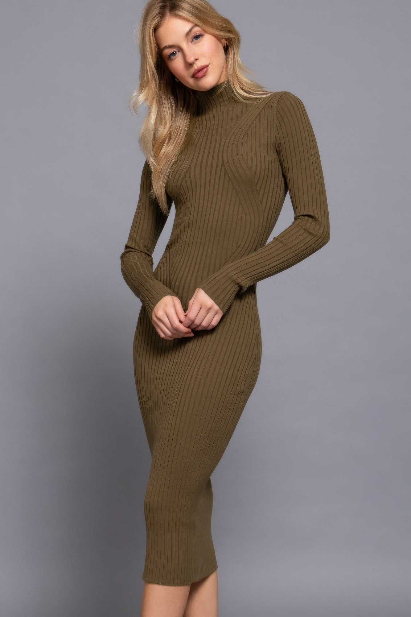Long Sleeve High Neck Sweater Dress