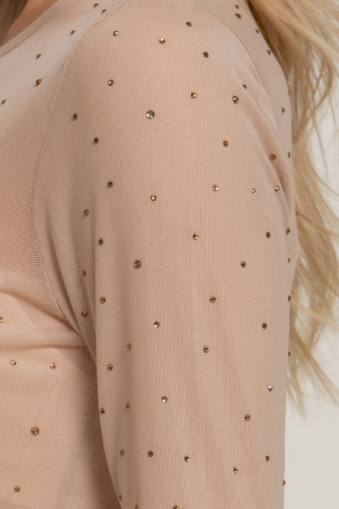 Long Sleeve Mesh Rhinestone Top