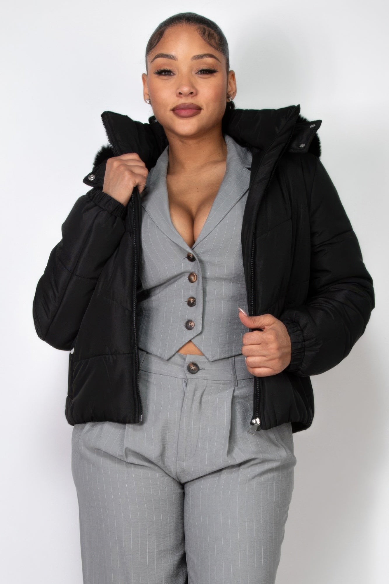 Insulated Faux Fur Hooded Jacket