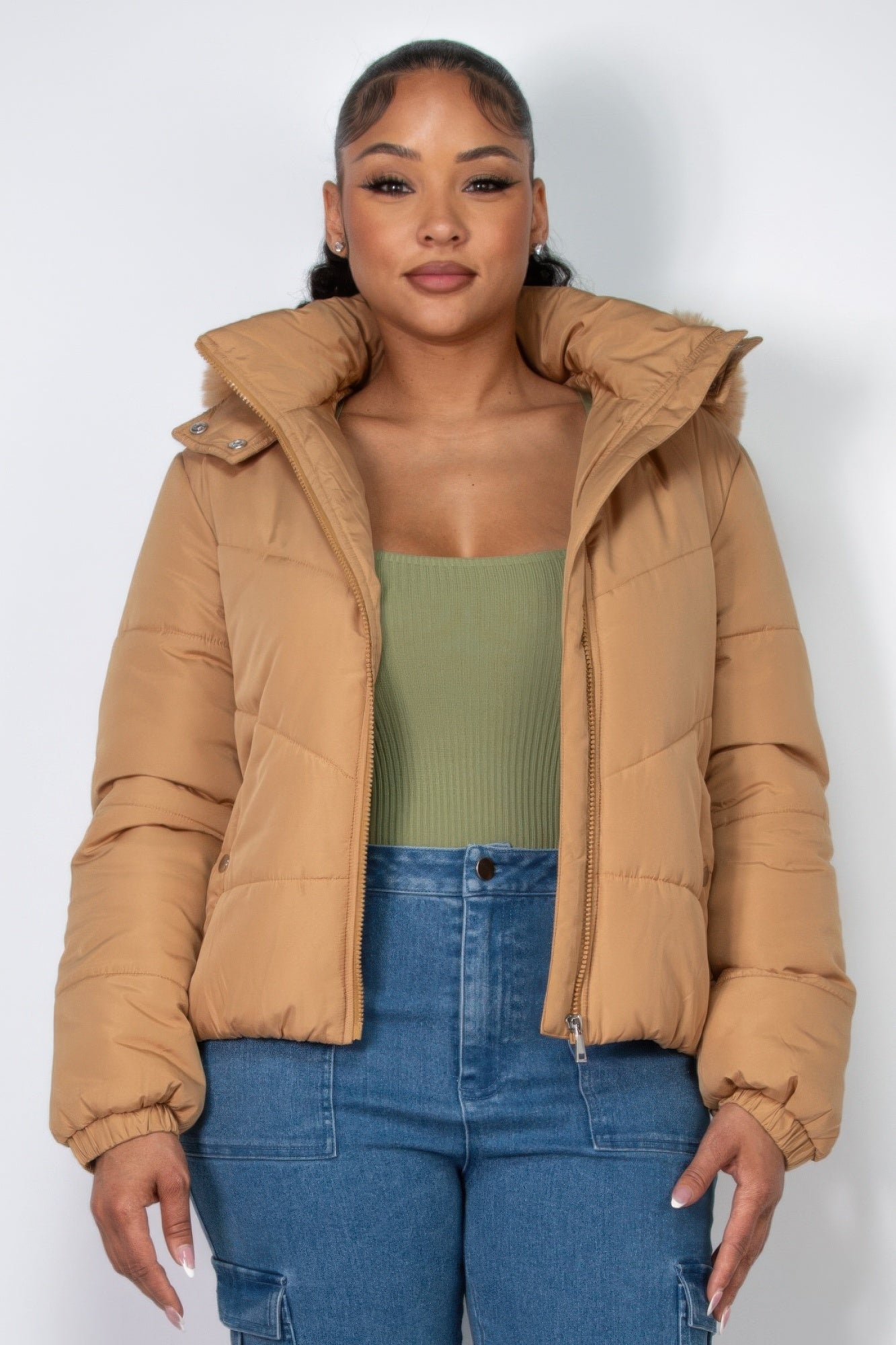 Insulated Faux Fur Hooded Jacket