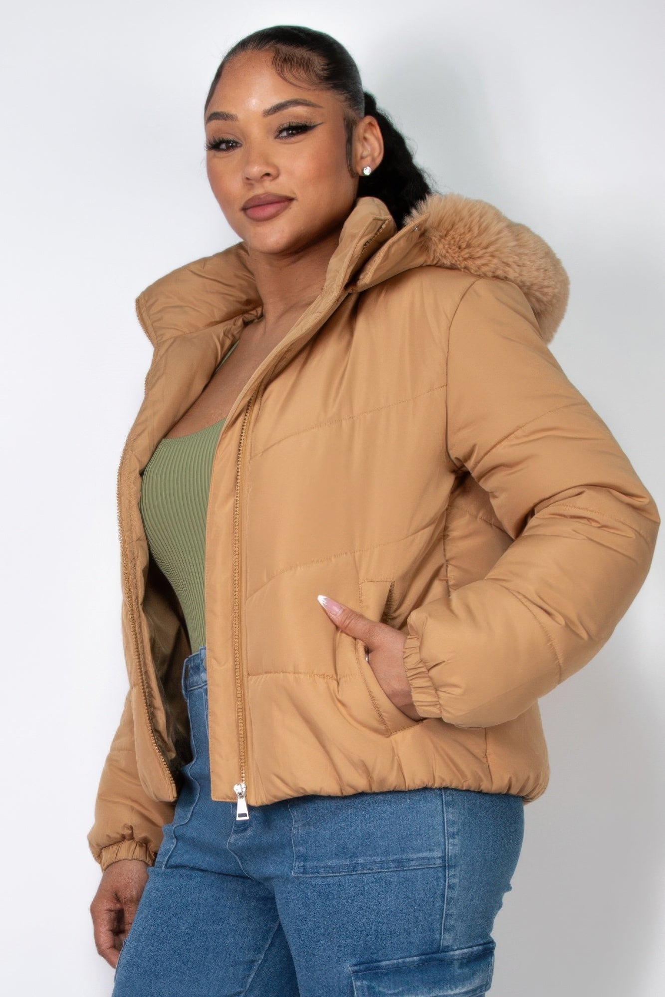 Insulated Faux Fur Hooded Jacket