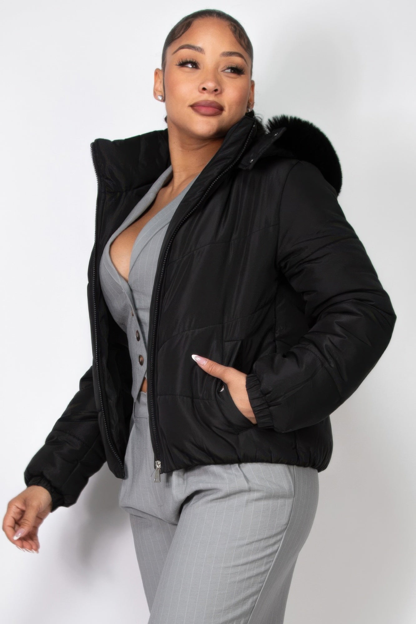 Insulated Faux Fur Hooded Jacket