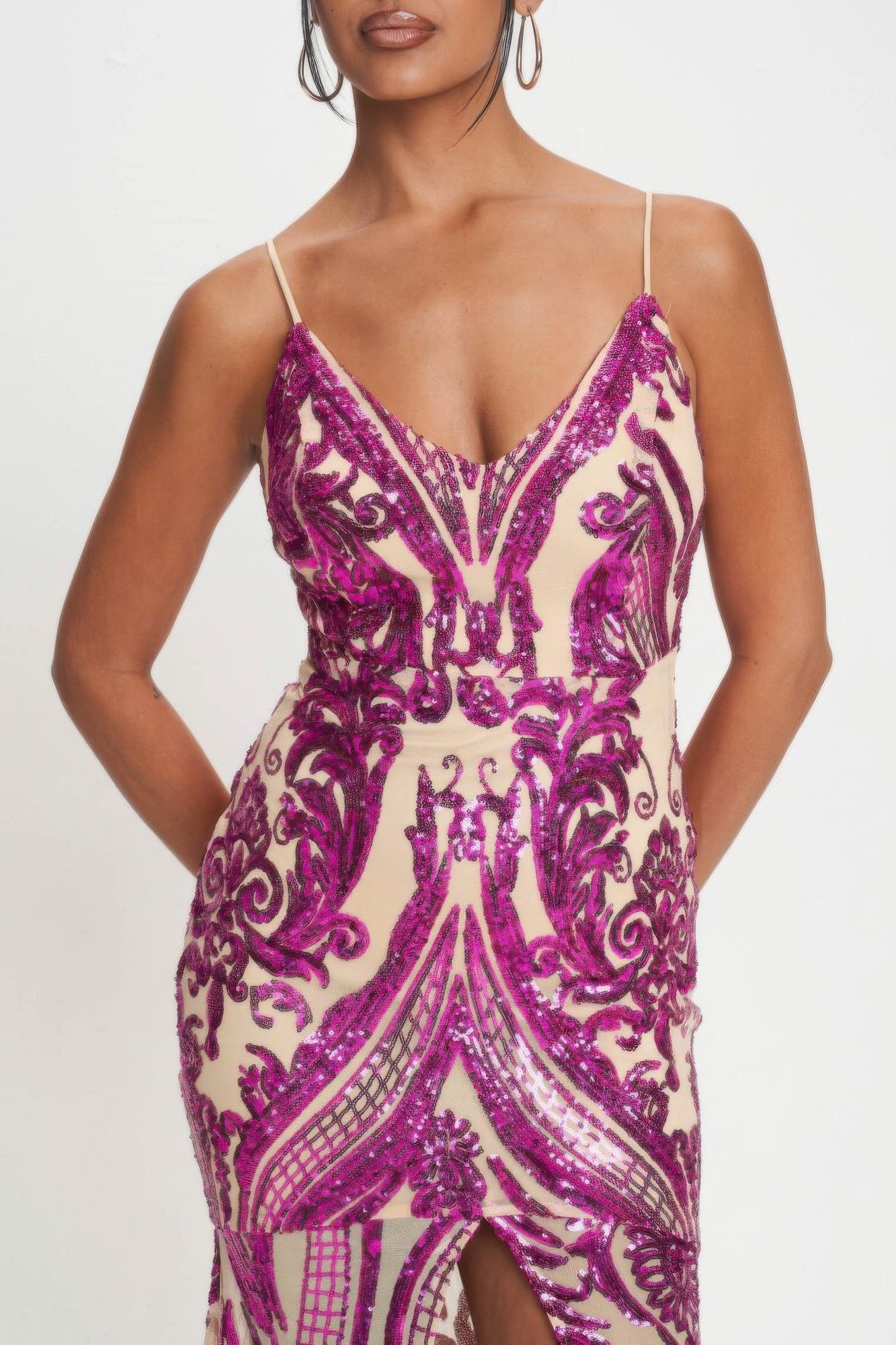 Spaghetti Strap Art Sequins Maxi Dress