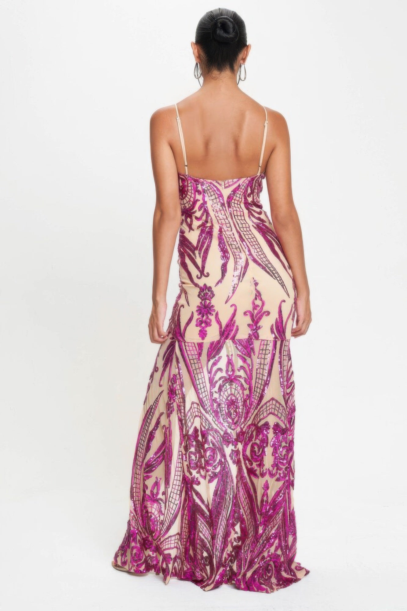 Spaghetti Strap Art Sequins Maxi Dress