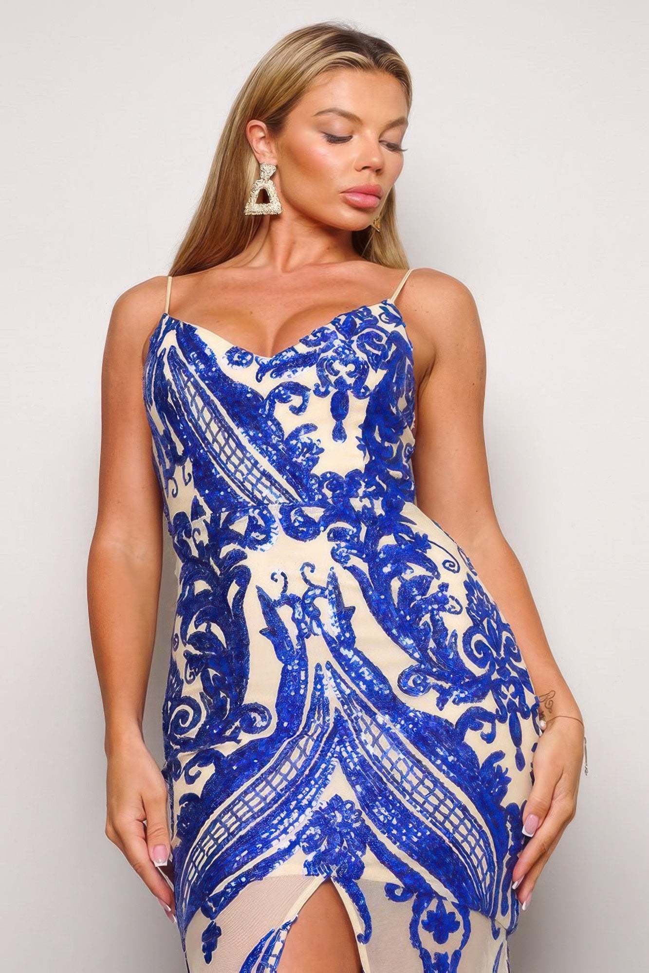 Spaghetti Strap Art Sequins Maxi Dress