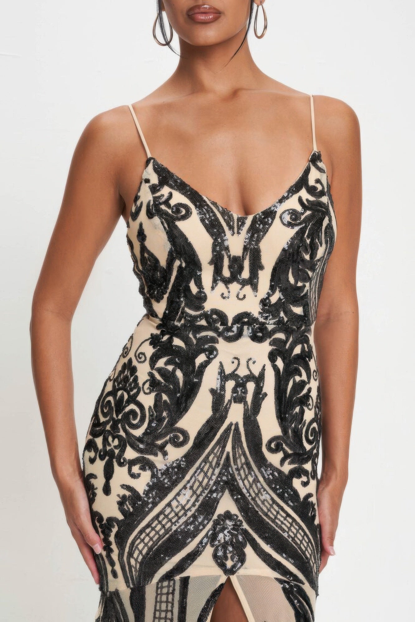 Spaghetti Strap Art Sequins Maxi Dress