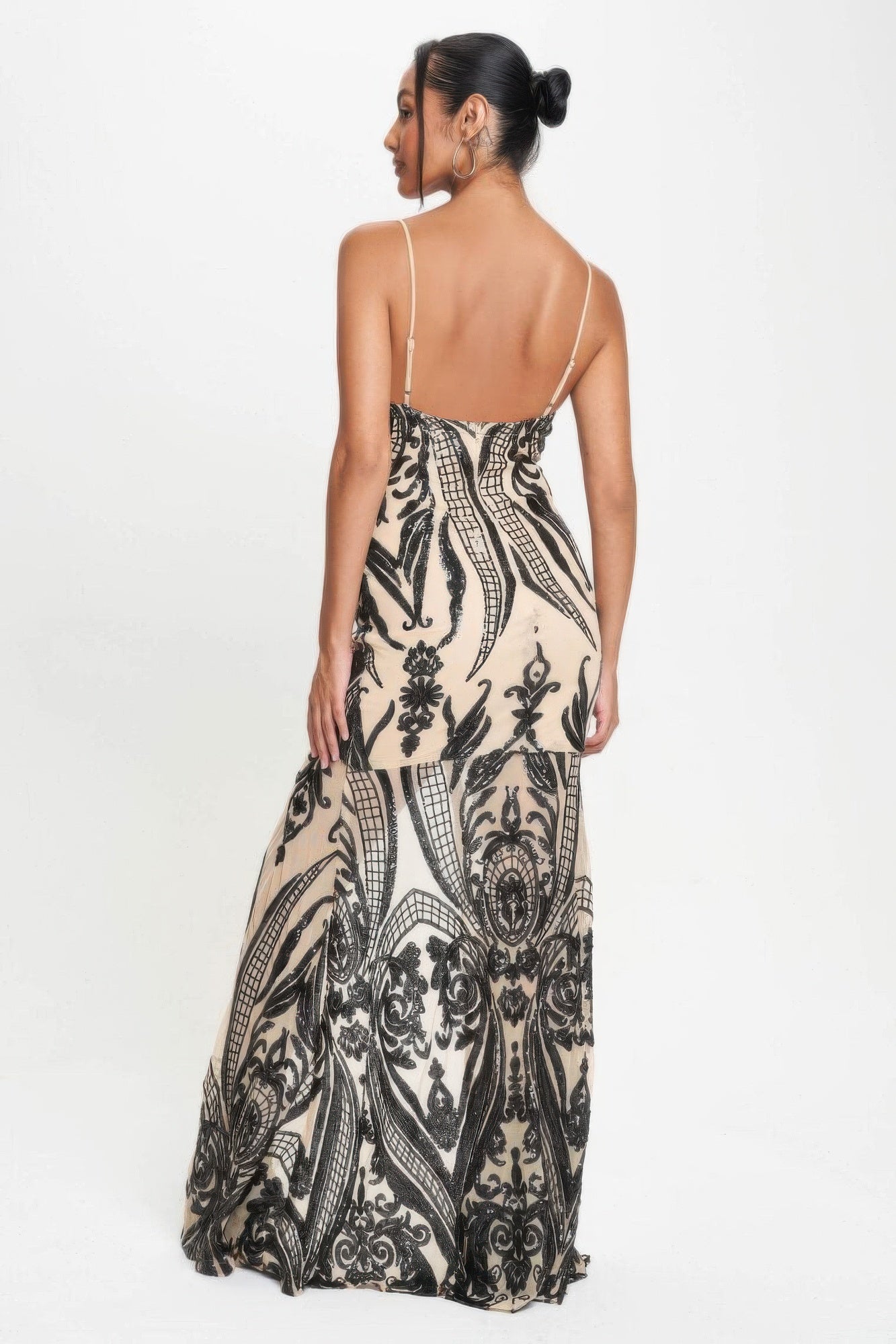 Spaghetti Strap Art Sequins Maxi Dress