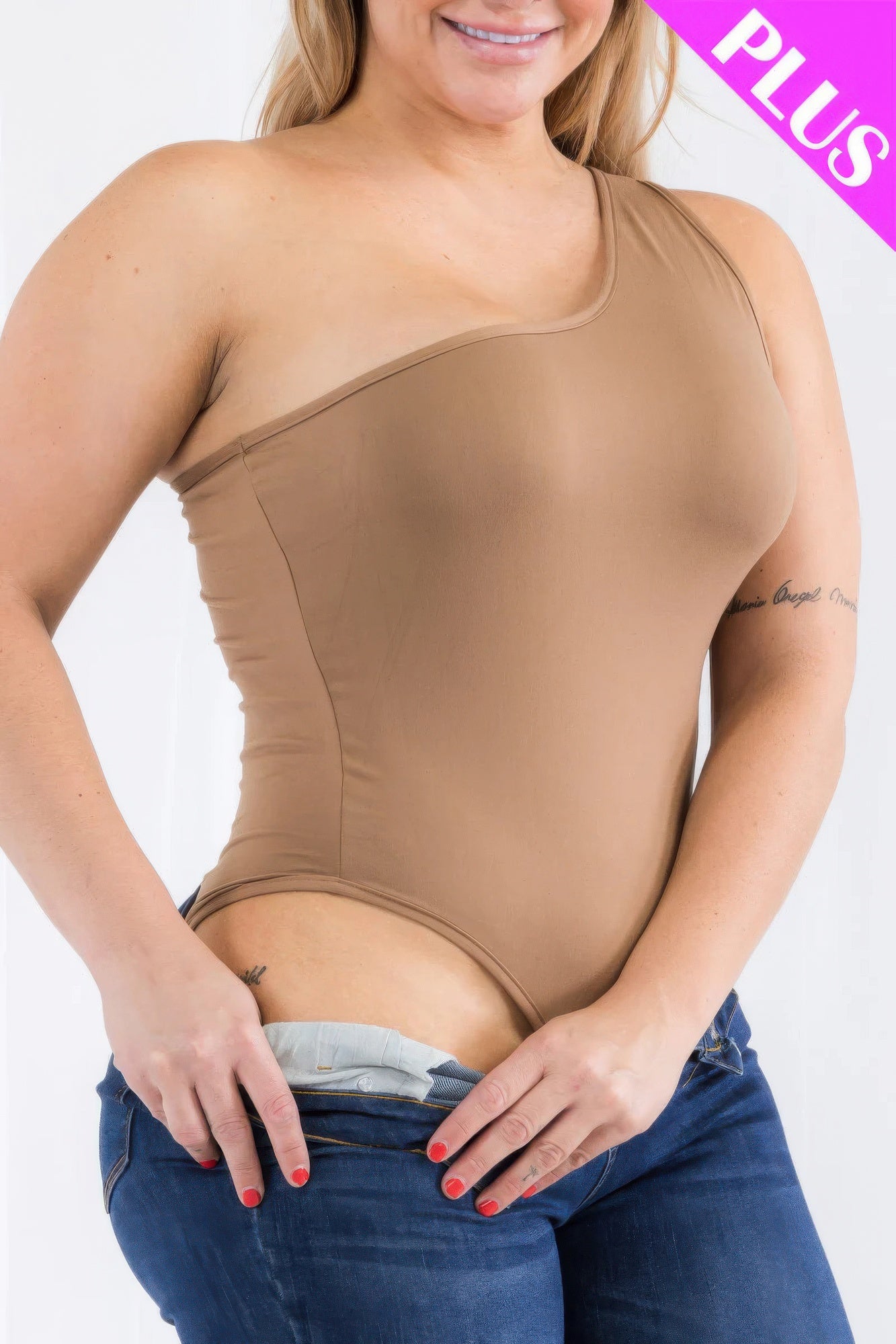 Plus Size One Shoulder Bodysuit