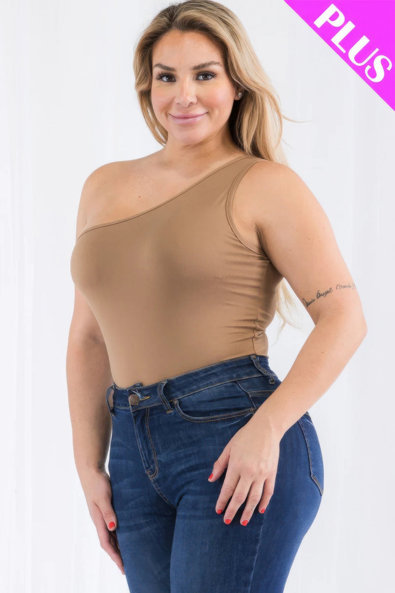Plus Size One Shoulder Bodysuit