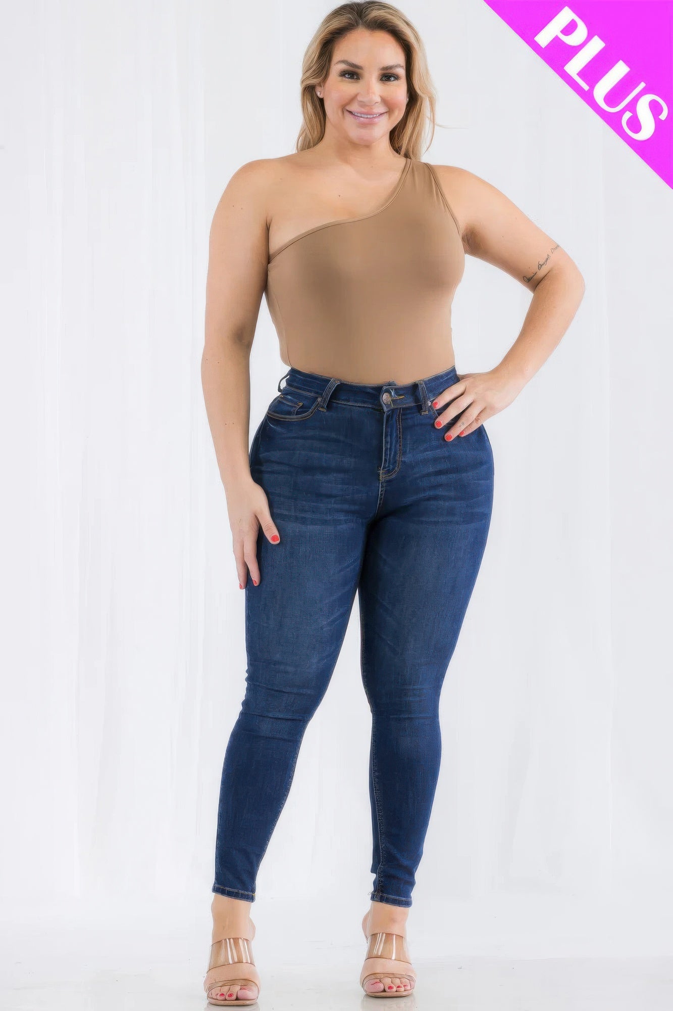 Plus Size One Shoulder Bodysuit
