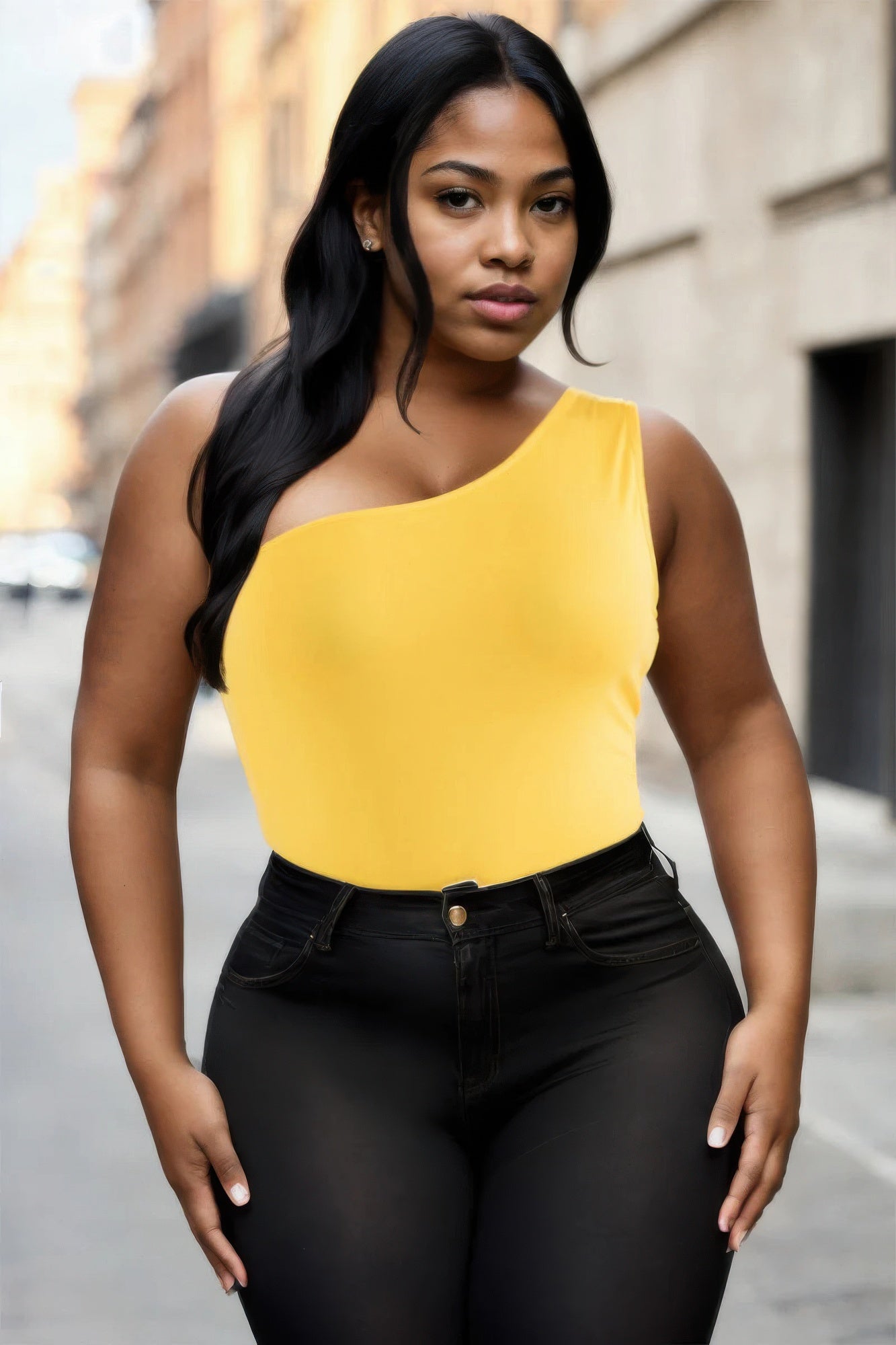 Plus Size One Shoulder Bodysuit