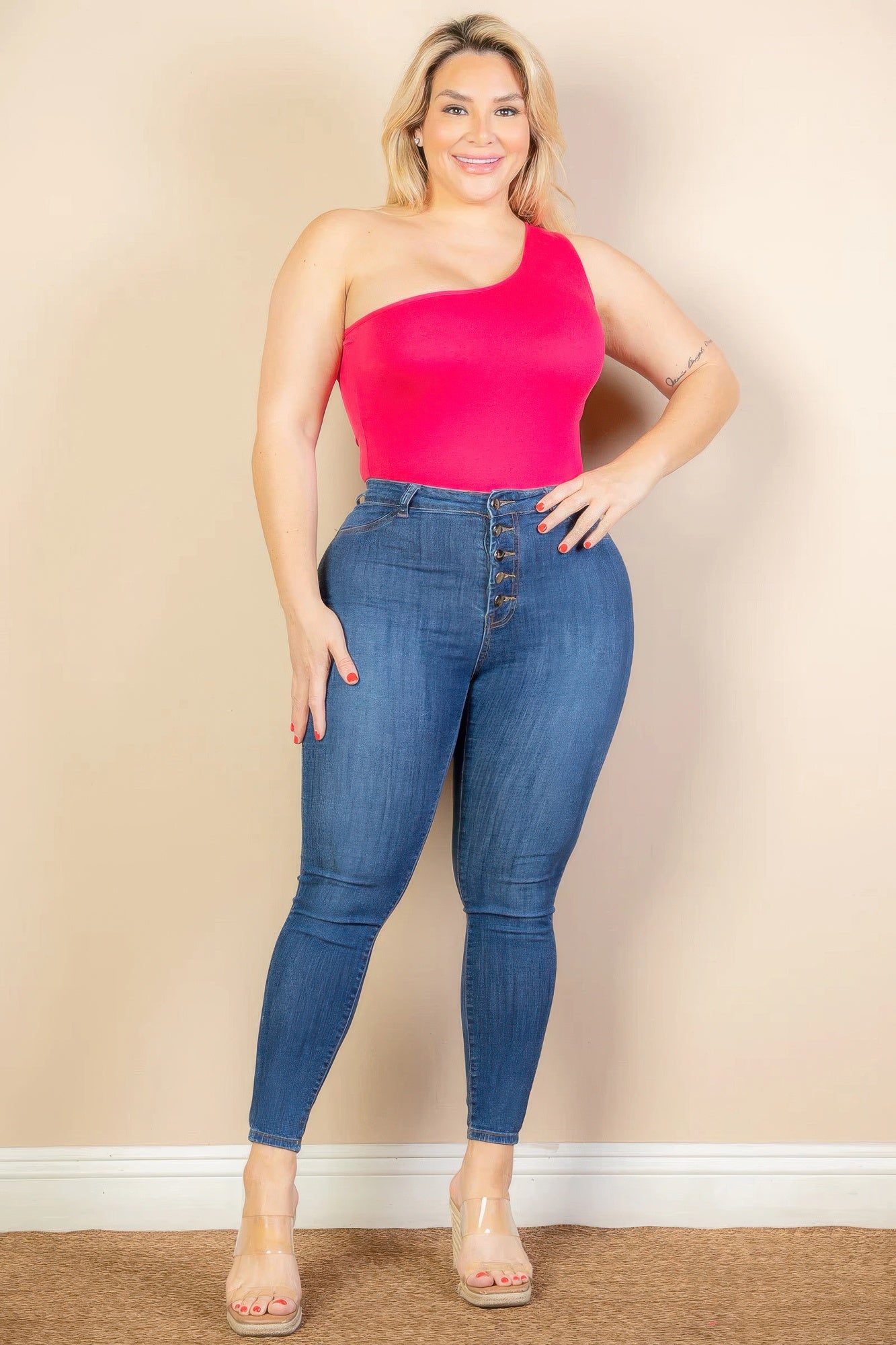 Plus Size One Shoulder Bodysuit