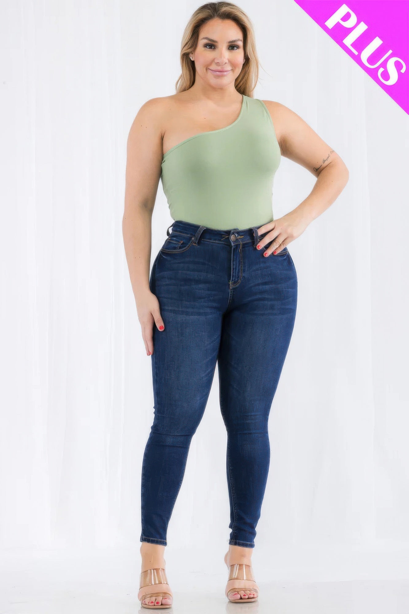 Plus Size One Shoulder Bodysuit
