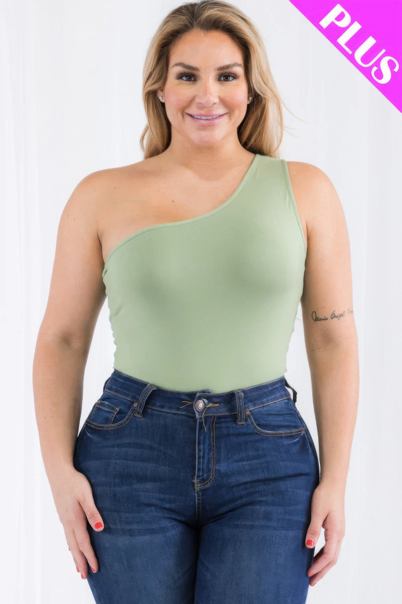 Plus Size One Shoulder Bodysuit