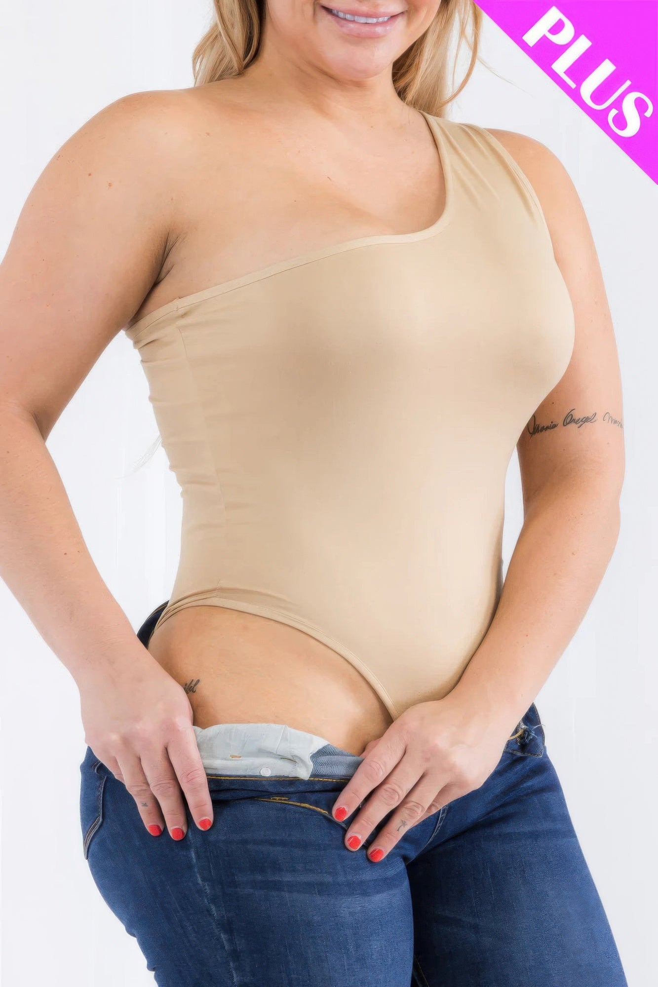 Plus Size One Shoulder Bodysuit