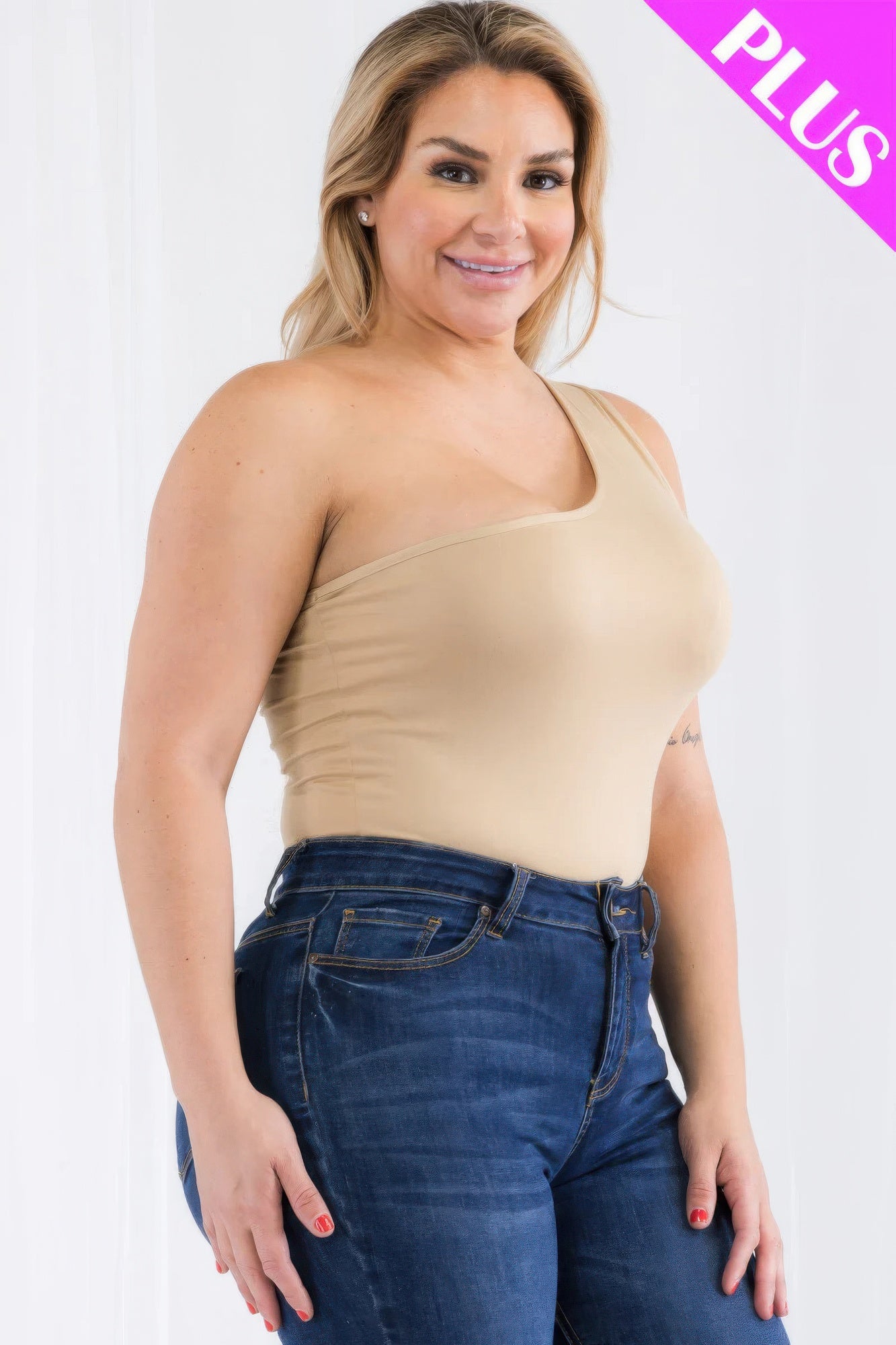 Plus Size One Shoulder Bodysuit