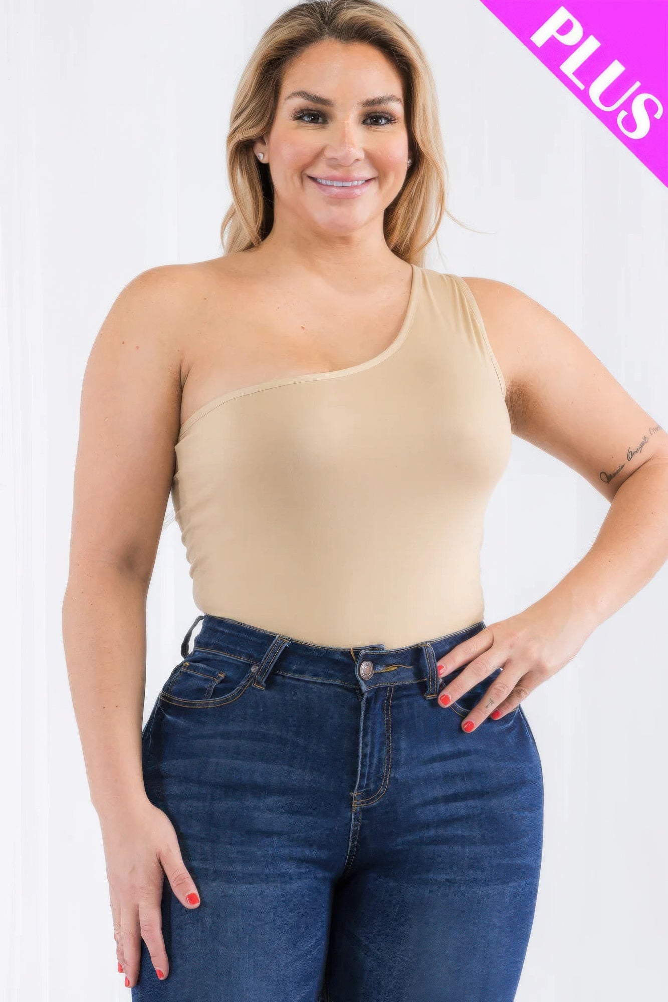 Plus Size One Shoulder Bodysuit