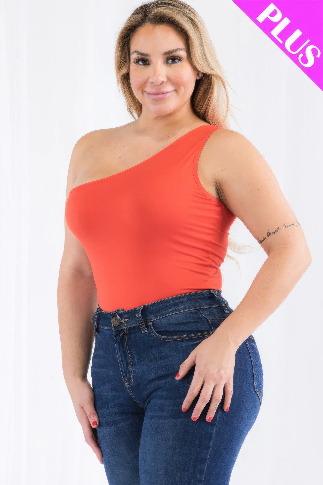 Plus Size One Shoulder Bodysuit