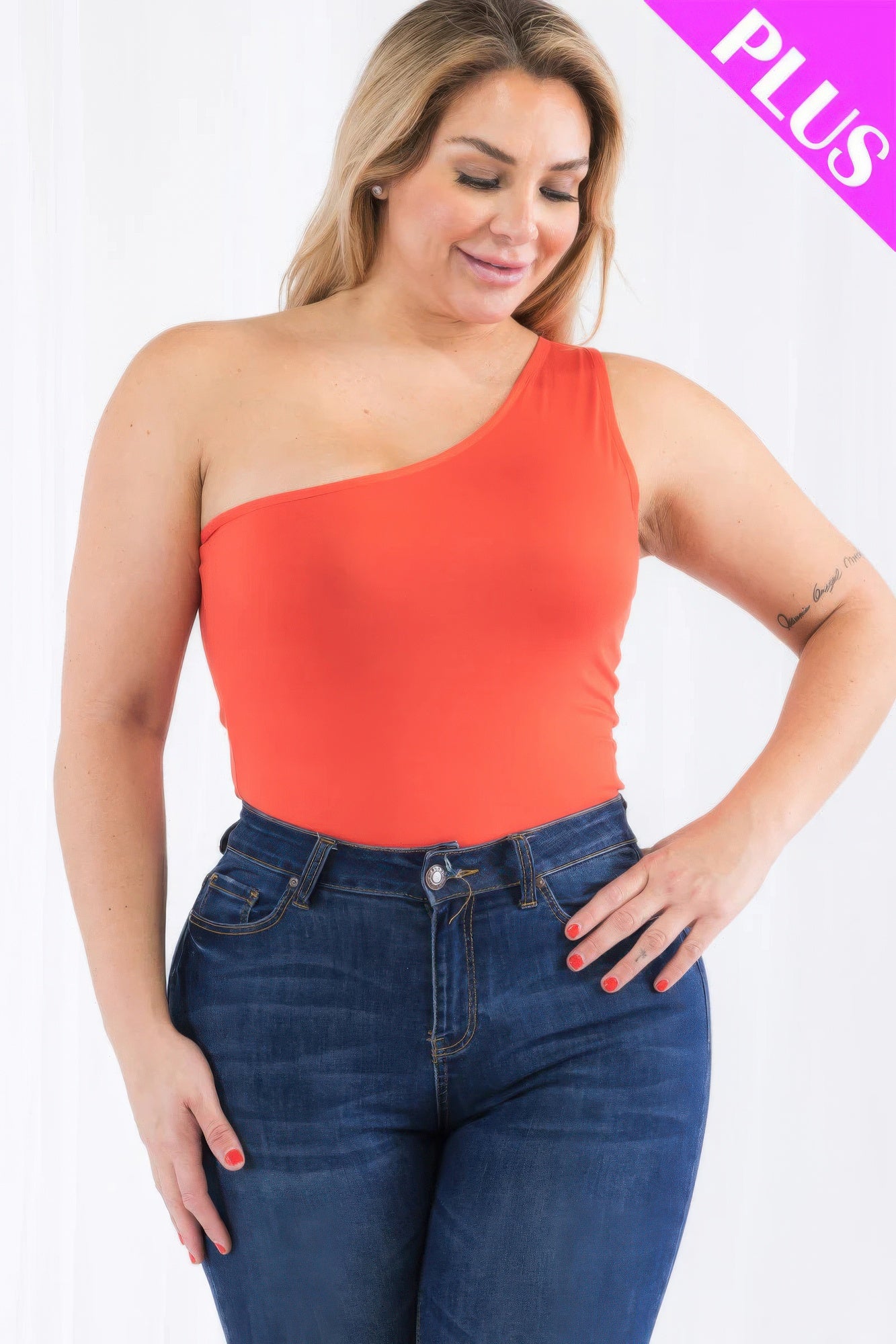 Plus Size One Shoulder Bodysuit
