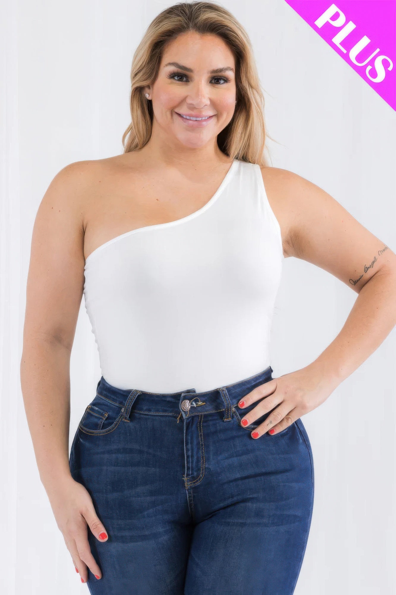 Plus Size One Shoulder Bodysuit