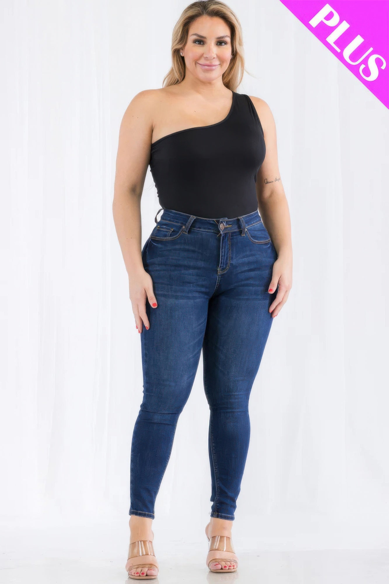 Plus Size One Shoulder Bodysuit