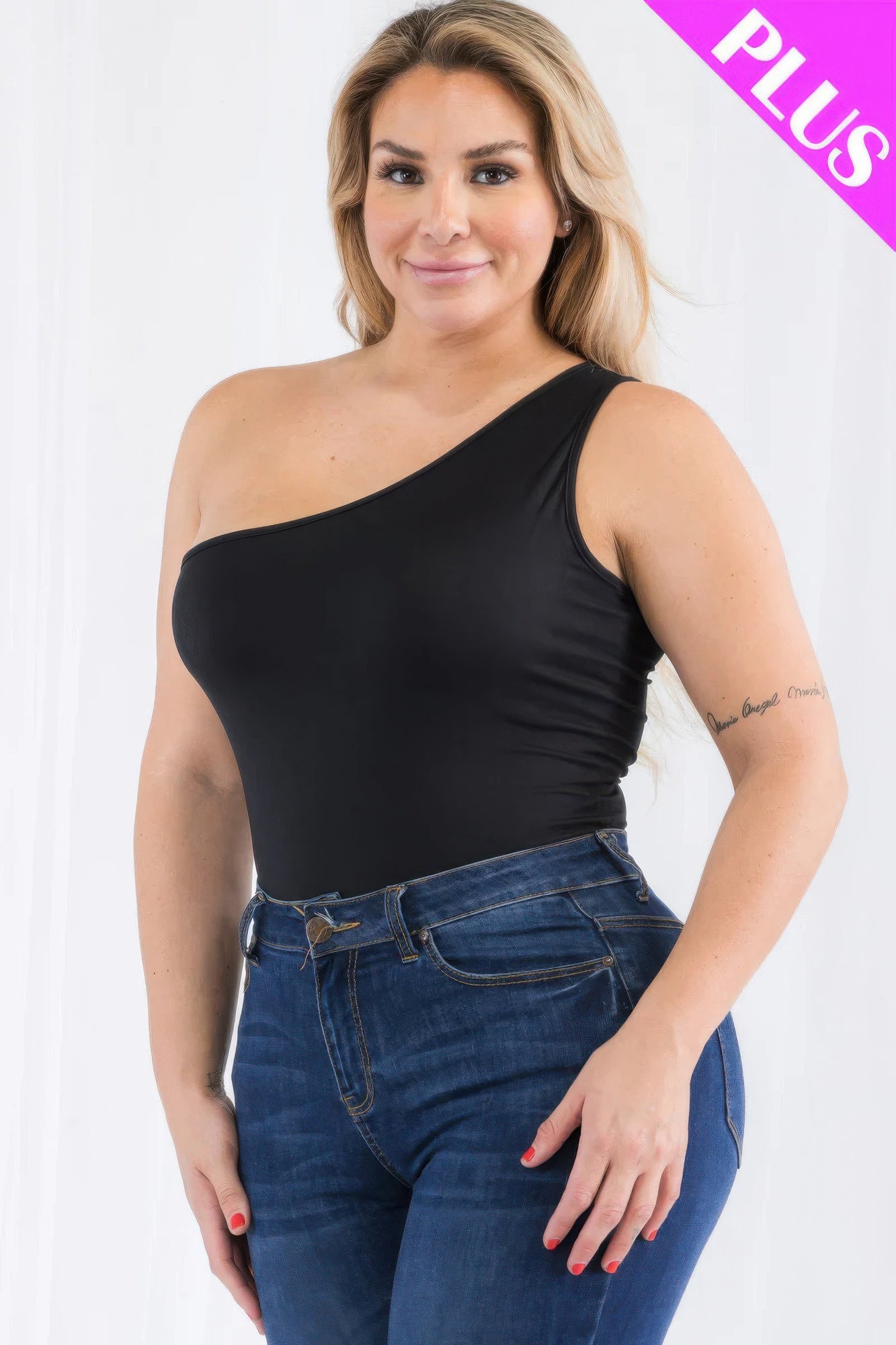 Plus Size One Shoulder Bodysuit