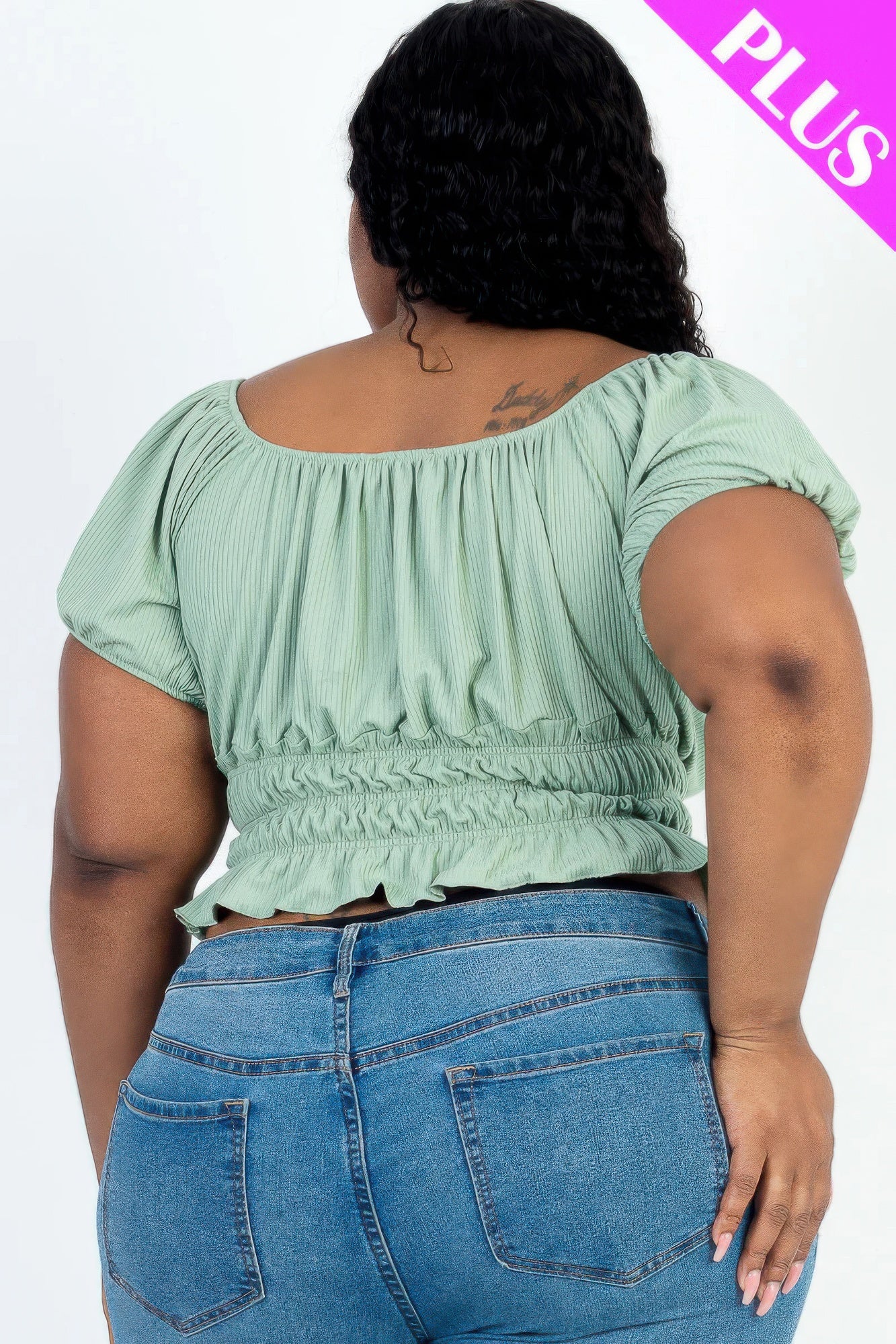 Plus Size Casual Ruched Puff Sleeve Top