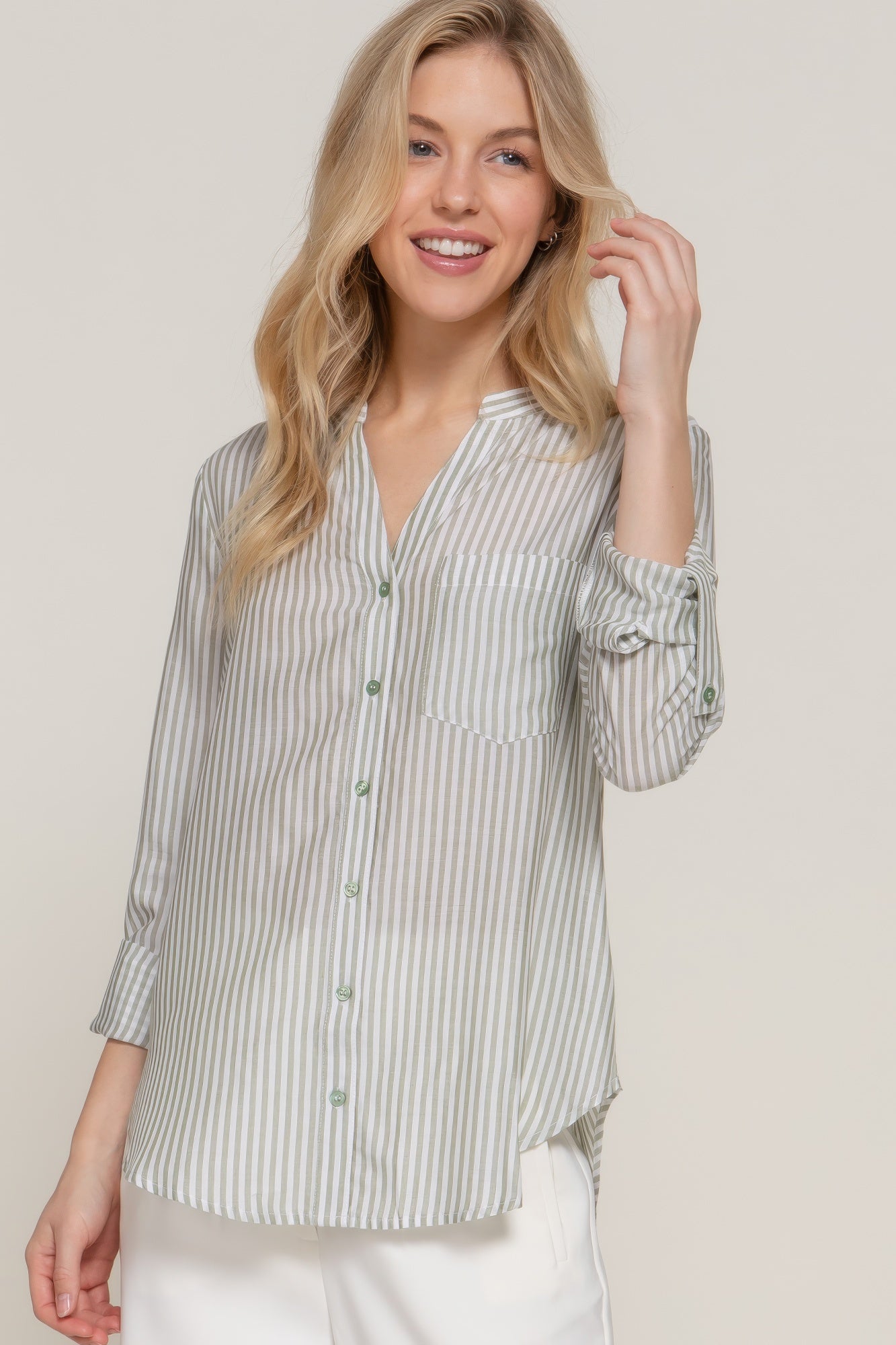 Long Sleeve Stripe Woven Shirt