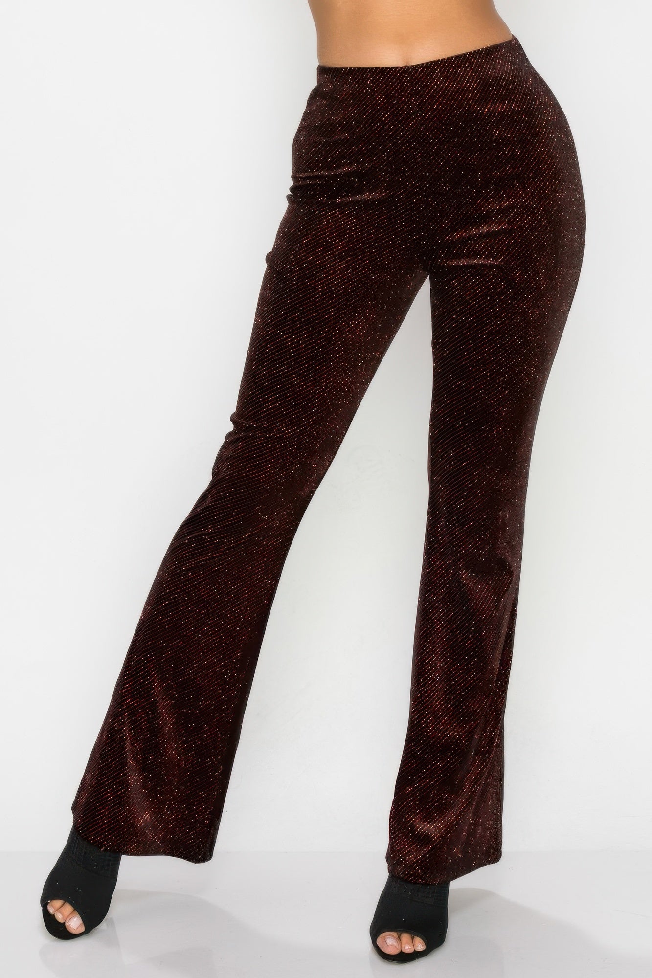 Glittery Flare High Rise Elastic Pants