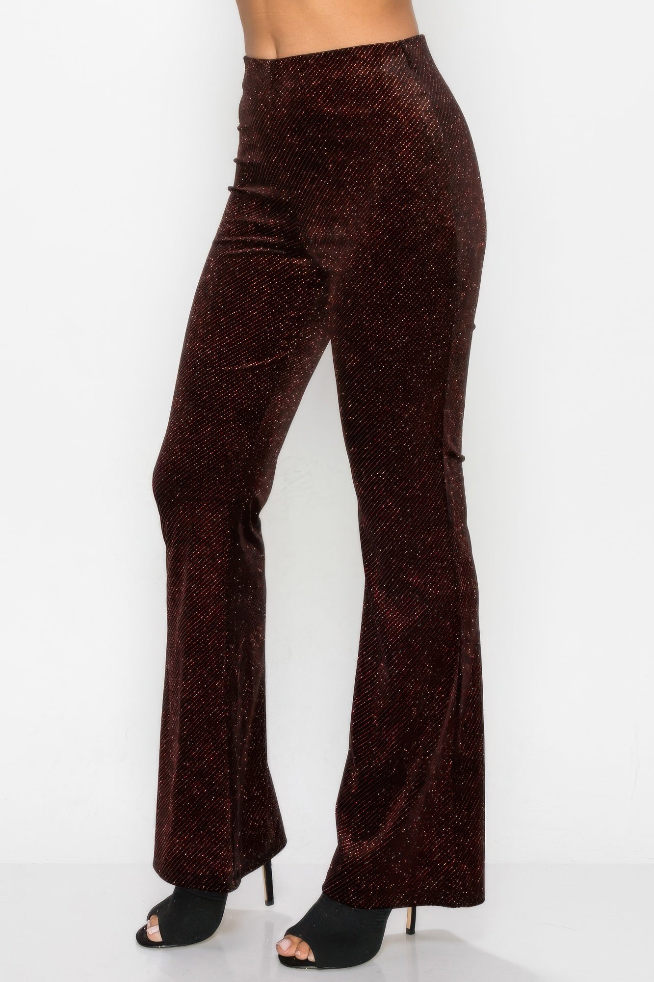 Glittery Flare High Rise Elastic Pants