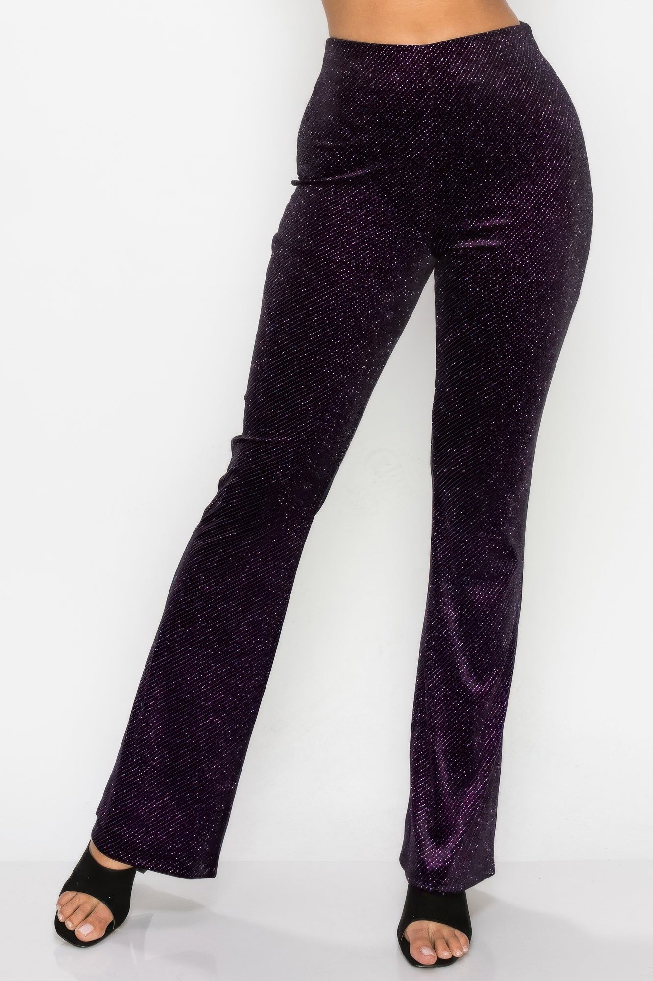 Glittery Flare High Rise Elastic Pants