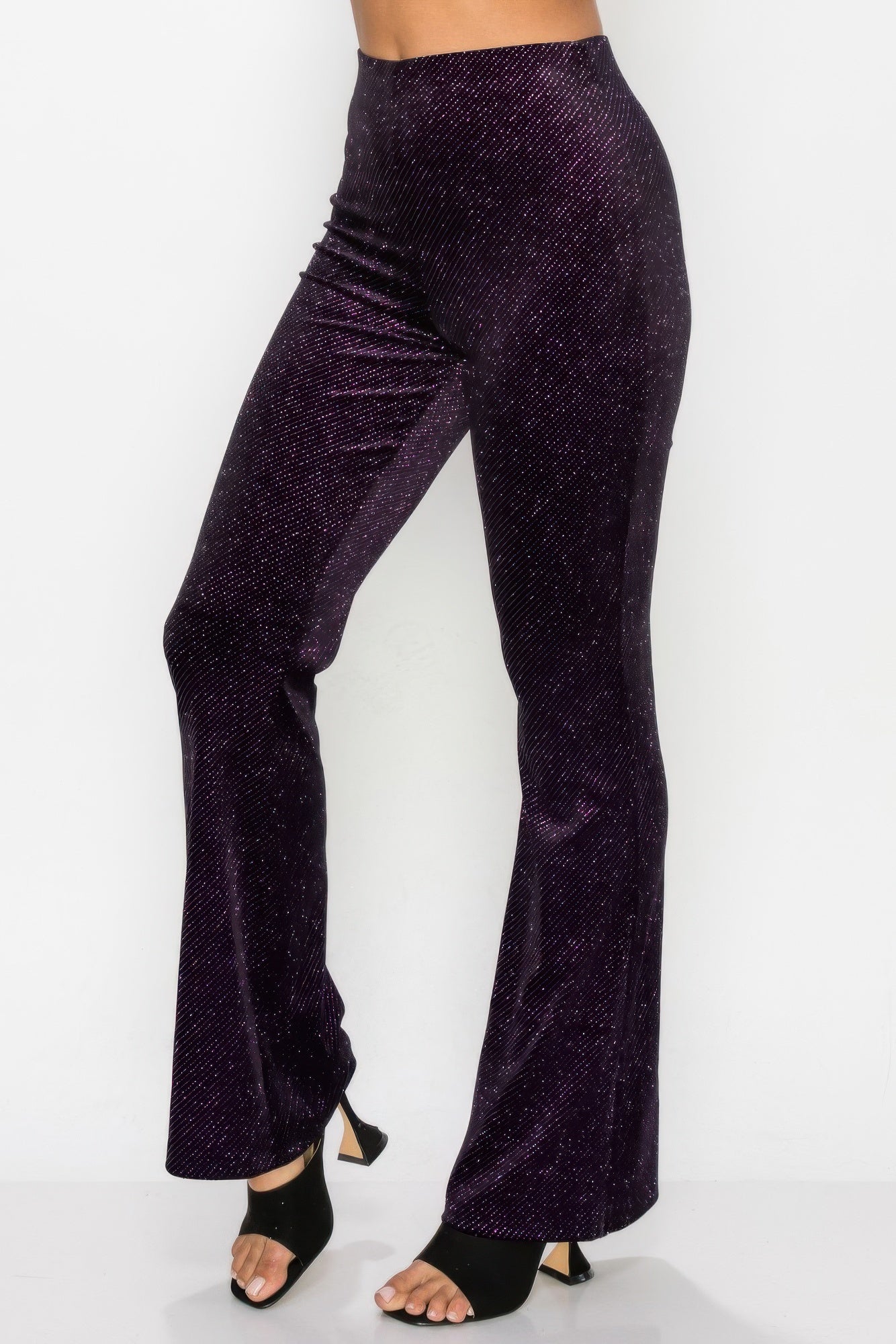 Glittery Flare High Rise Elastic Pants