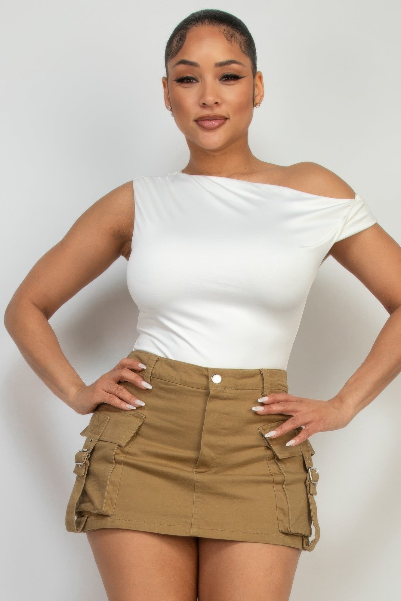 One Shoulder Twisted Silky Top