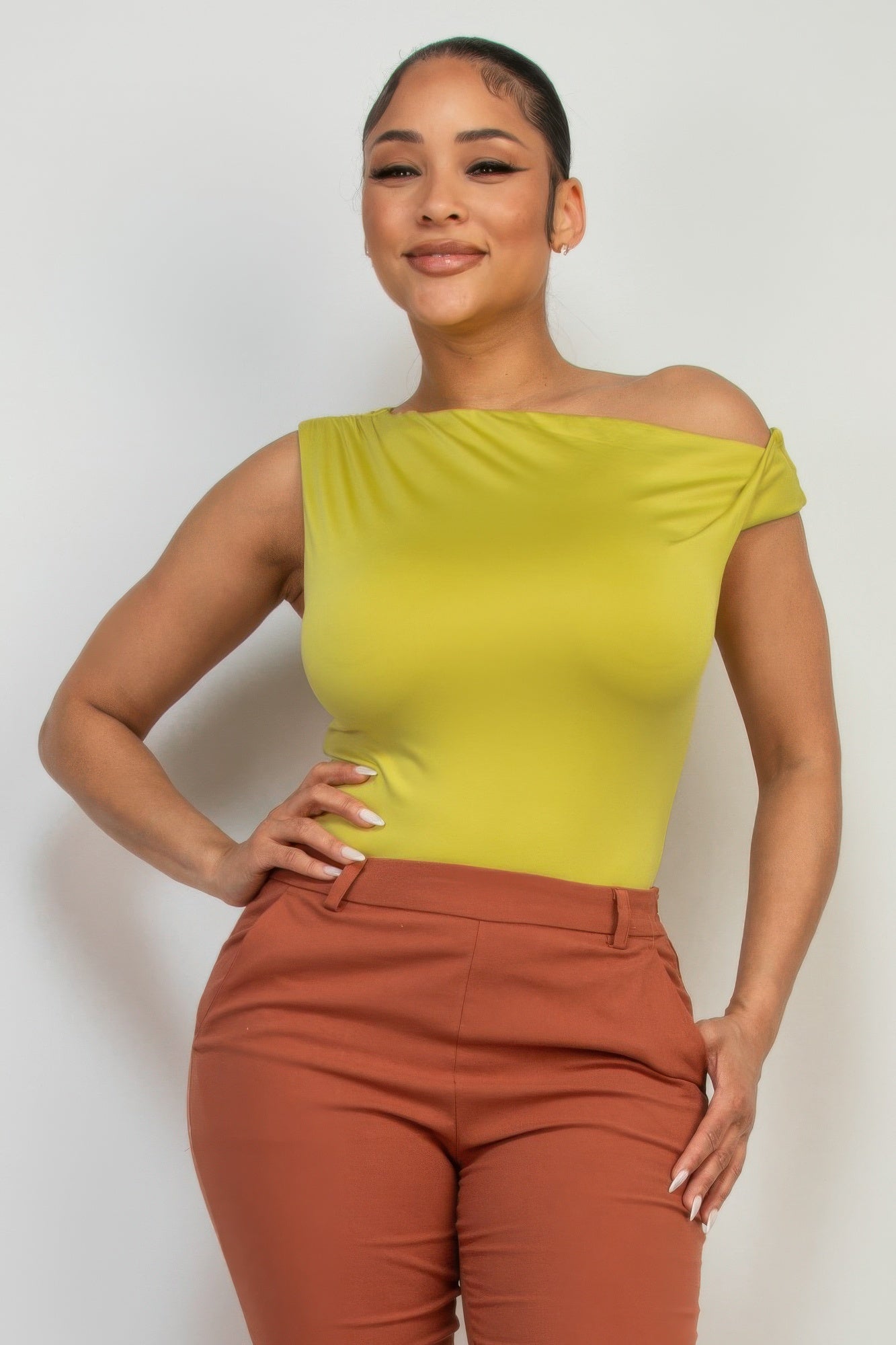 One Shoulder Twisted Silky Top