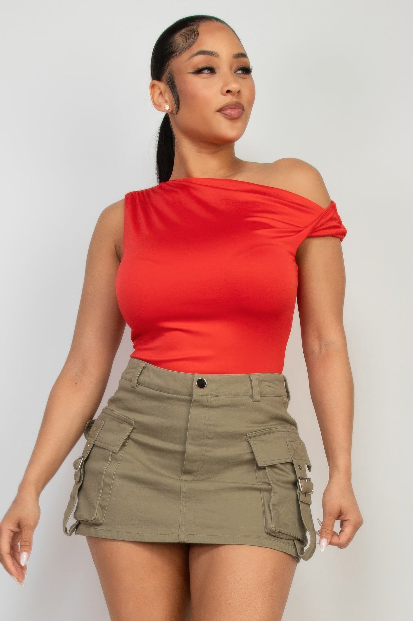 One Shoulder Twisted Silky Top