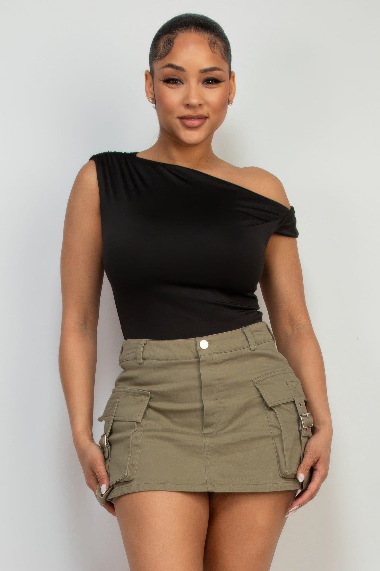 One Shoulder Twisted Silky Top