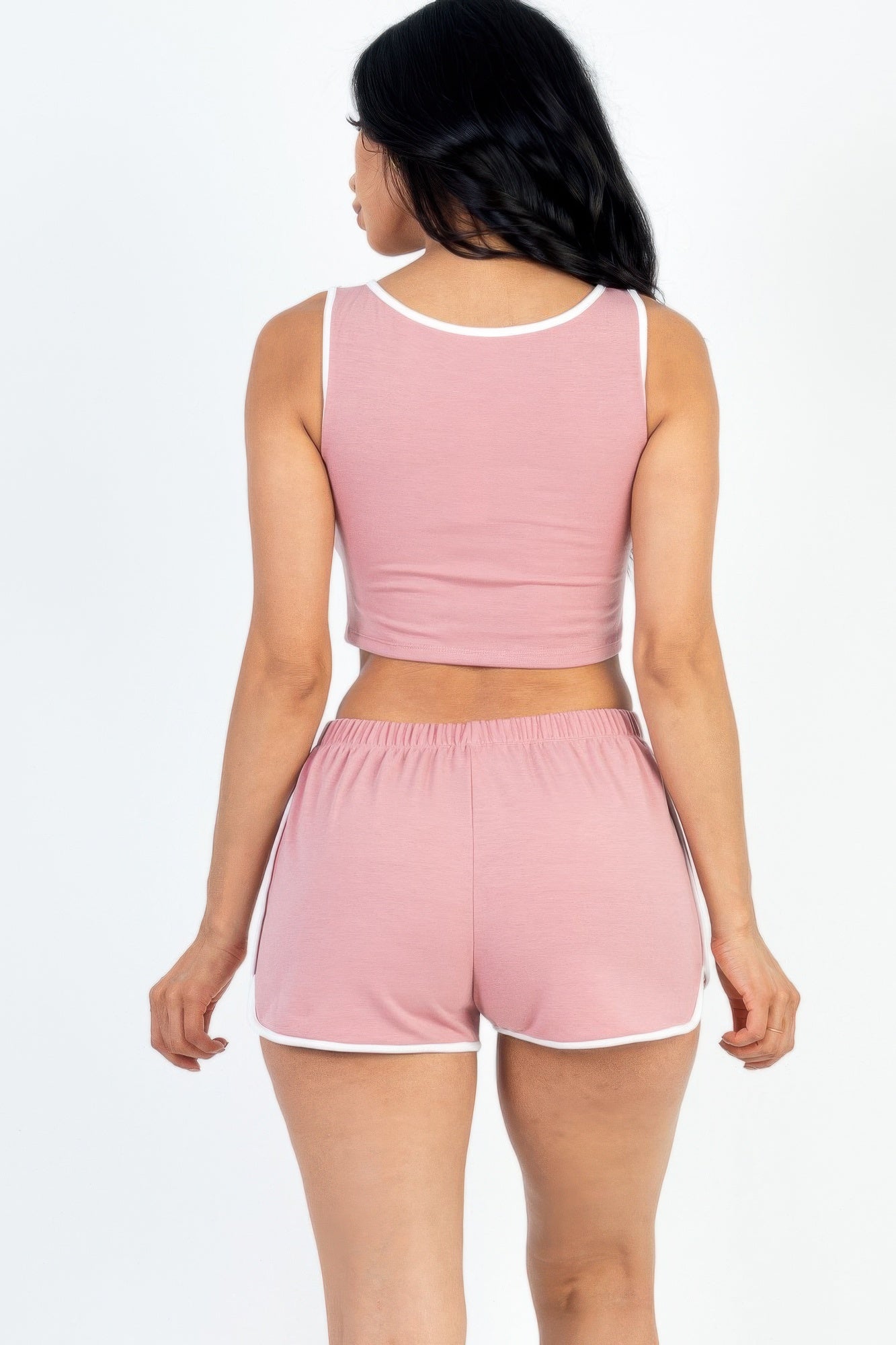 French Terry Sleeveless Cropped Tank Top & Shorts Set