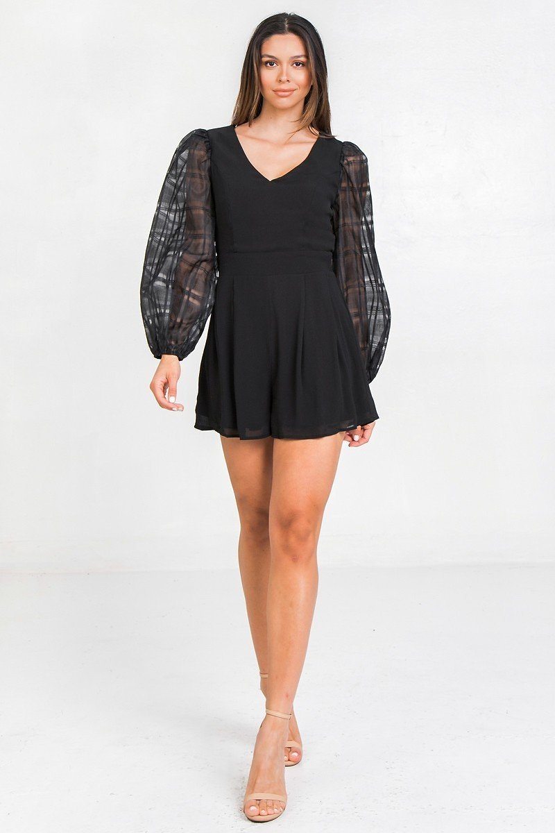 V-Neck Solid Pleated Romper