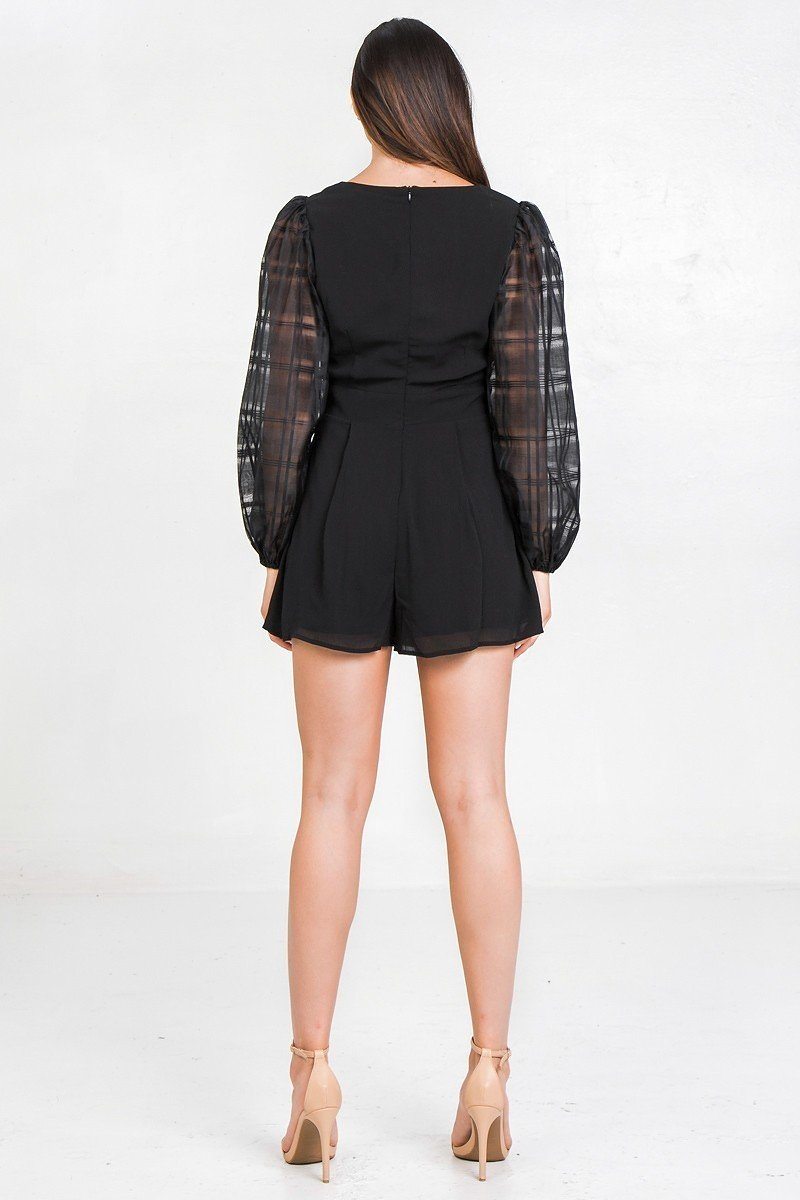 V-Neck Solid Pleated Romper