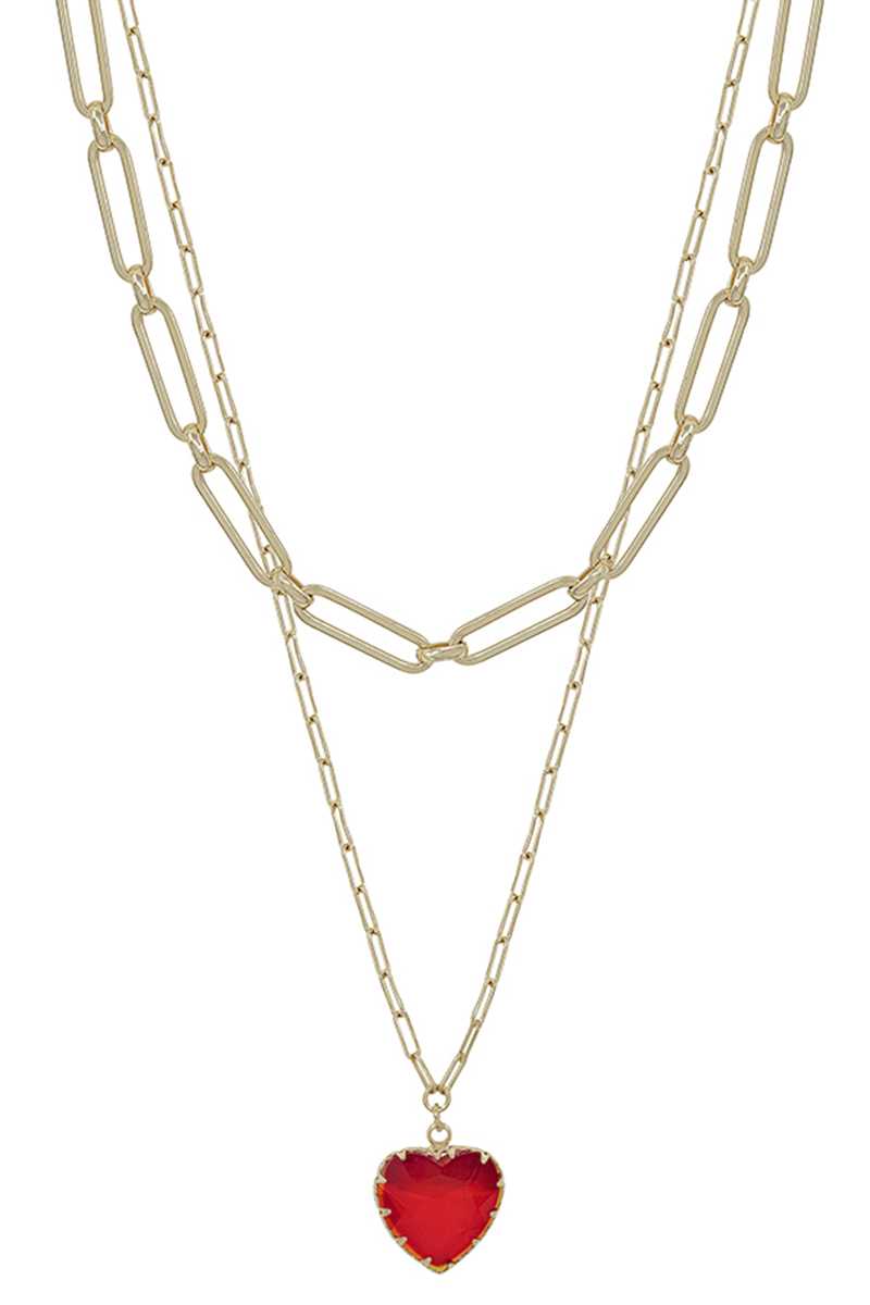 Chain & Heart Pendant Layered Necklace