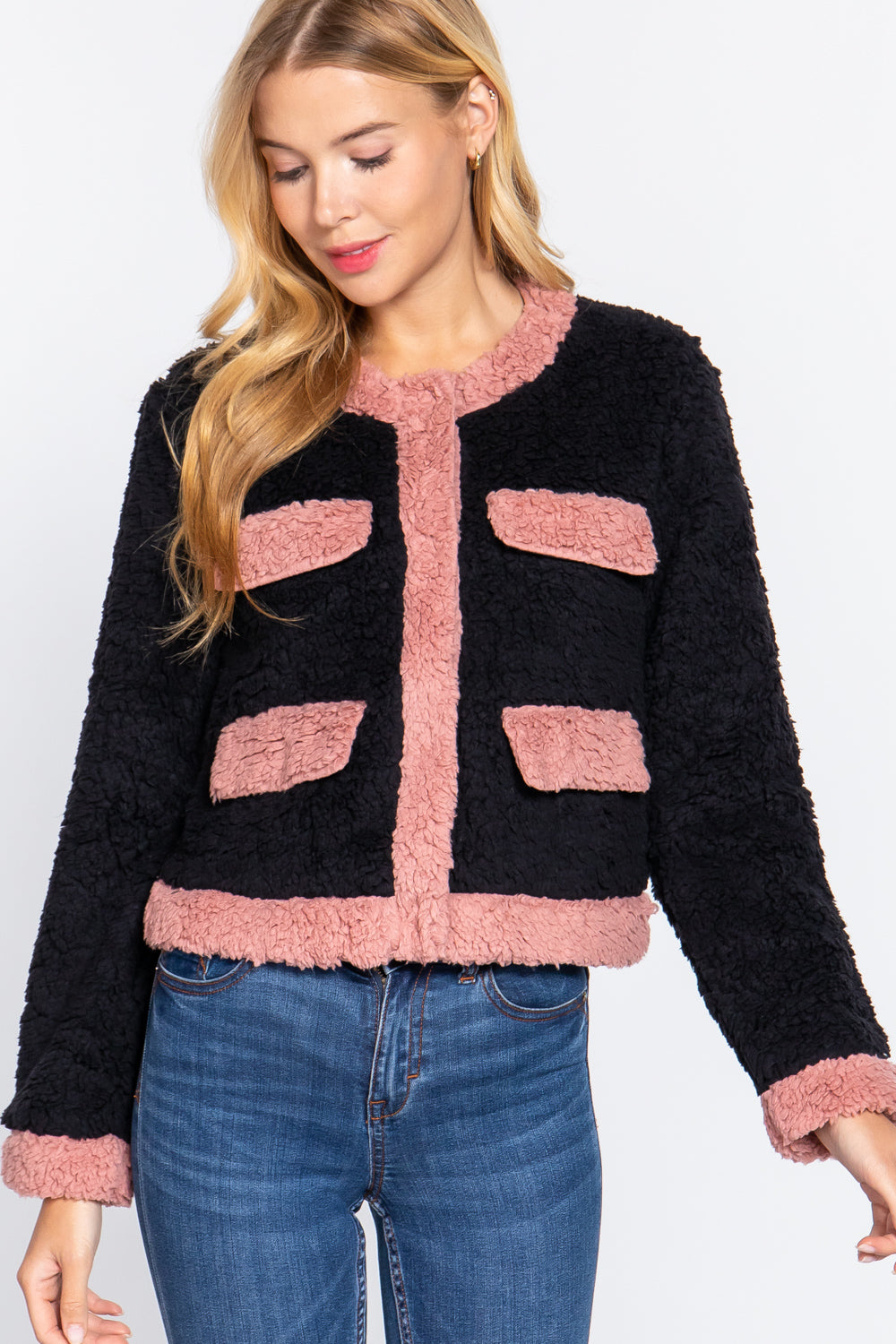 Pocket Faux Fur Jacket