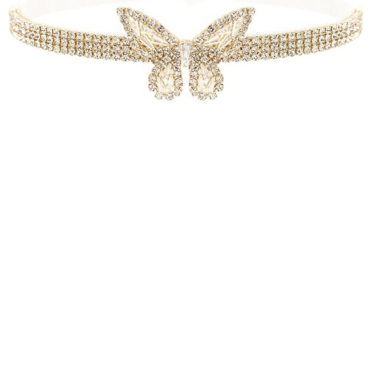 Cubic Zirconia Butterfly Charm Choker Necklace
