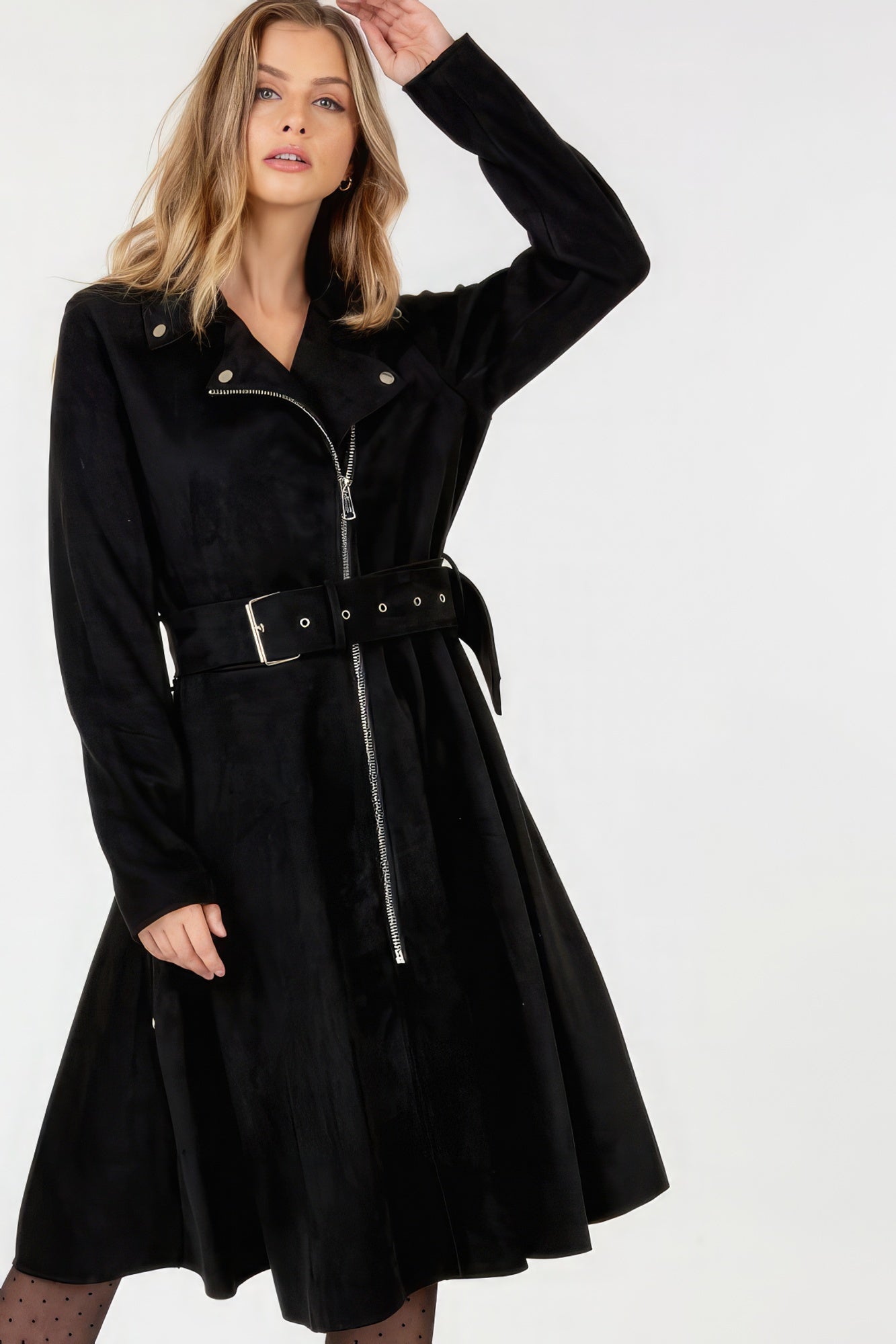 Waist Belt Faux Suede Coat