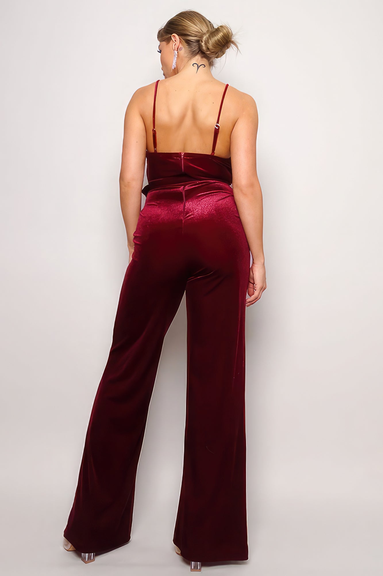 Rhinestone Belt Velvet Jumpsuit