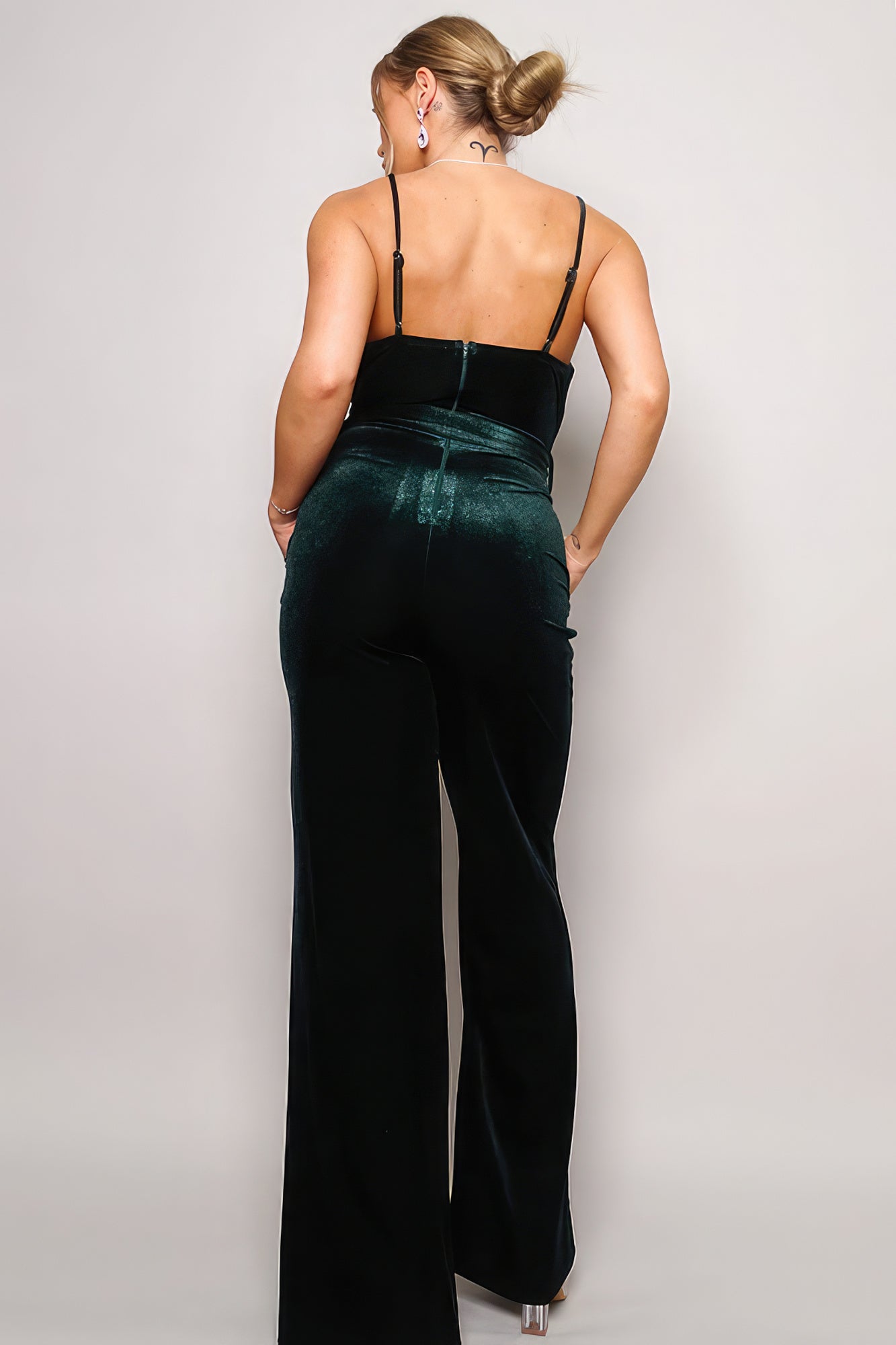 Rhinestone Belt Velvet Jumpsuit